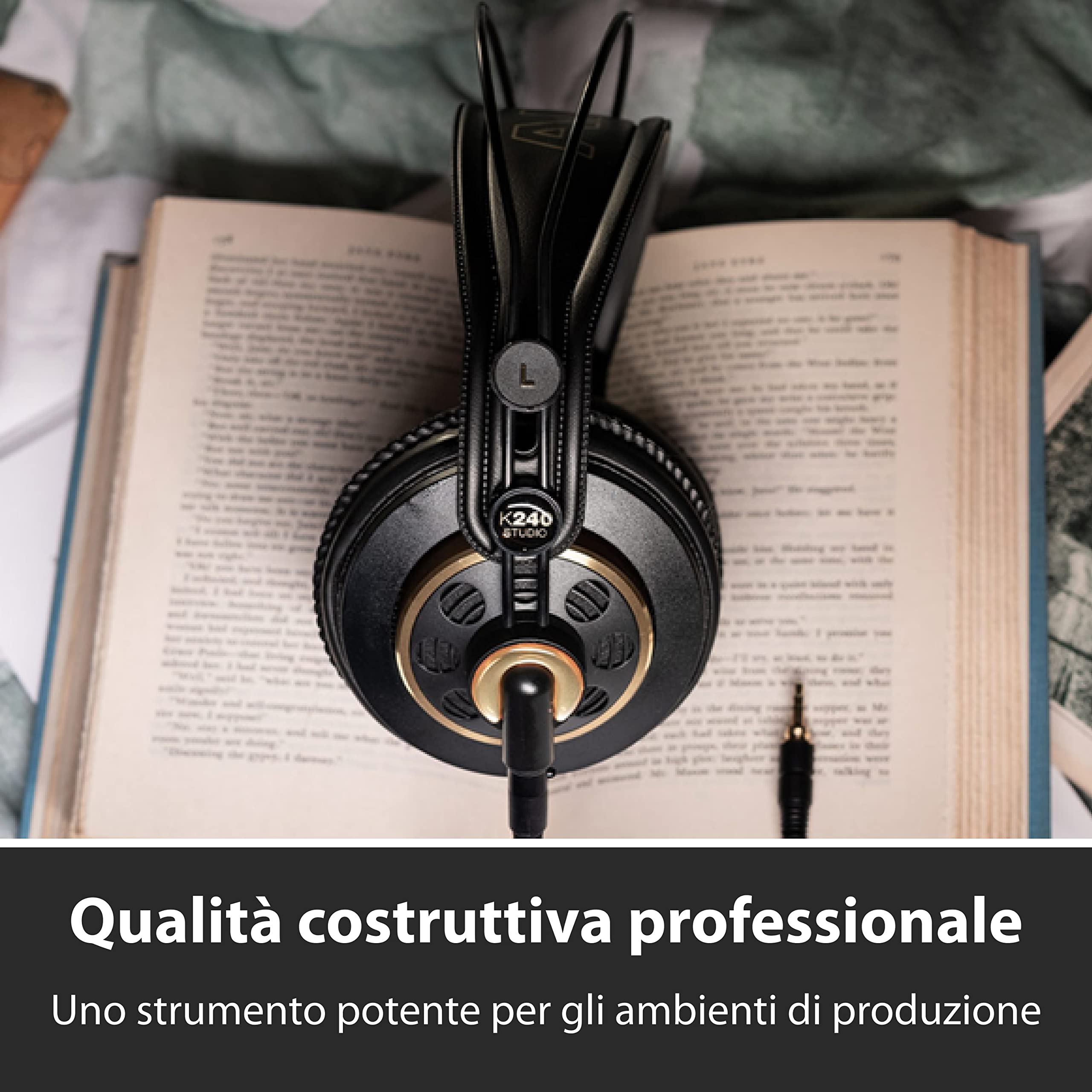 AKG K240 Studio Professional Semi-Open, Cuffie Over-Ear, design ad alte prestazioni, adattatori da 3,5 mm e 1/4", archetto autoregolante - Nero e Oro