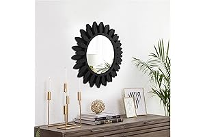 Vintage Black Sunburst Sunflower Mirror, 12-Inch Wall Mirror for Farmhouse Home Decor