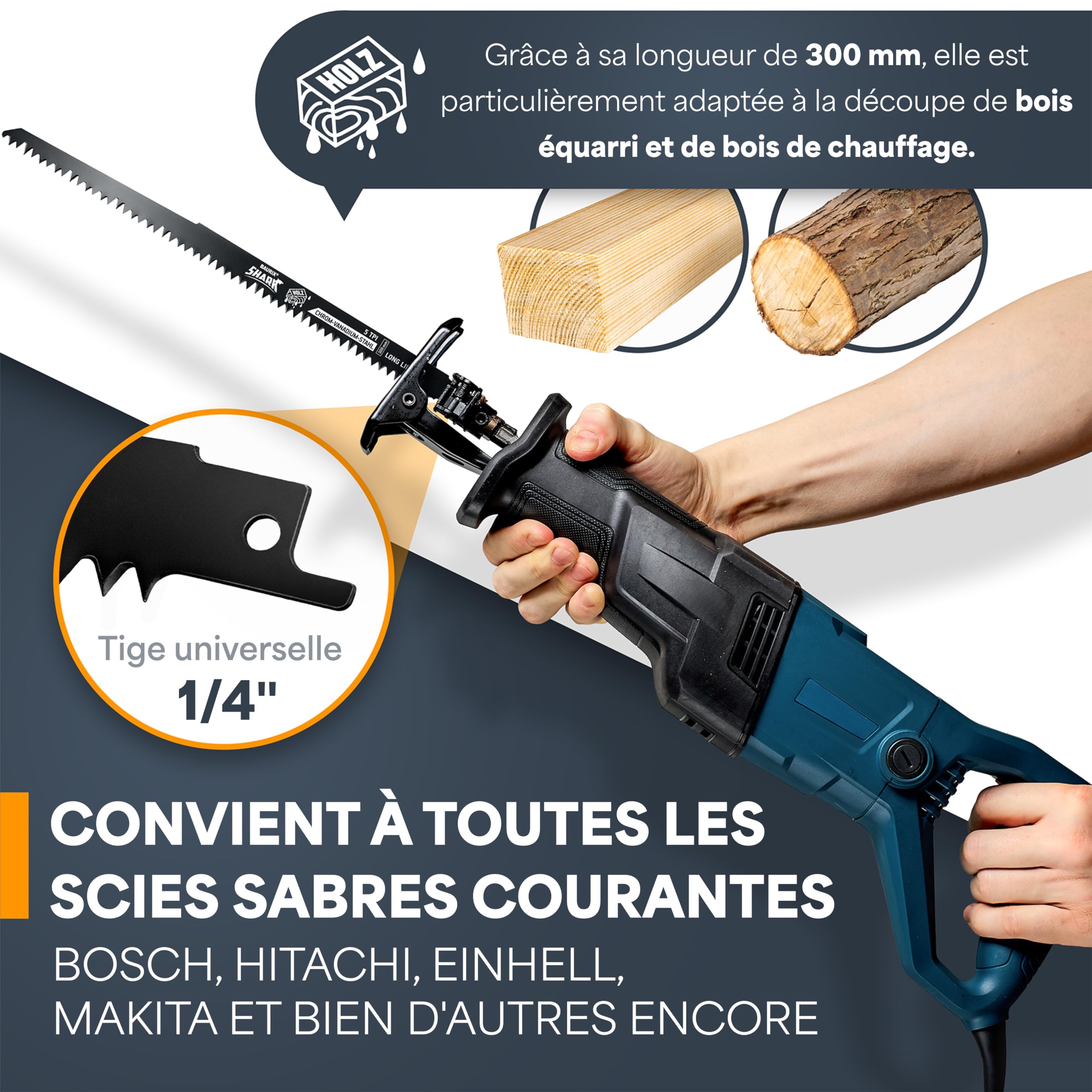 Presch Lames Scie Sabre Pour Le Bois 280mm 10 Pces (longues) - Coupe 6-250mm - Lame Scie Sabre Pour Le Bois, Les Tubes PVC, Etc. - Jeu De Lames De Scie Avec