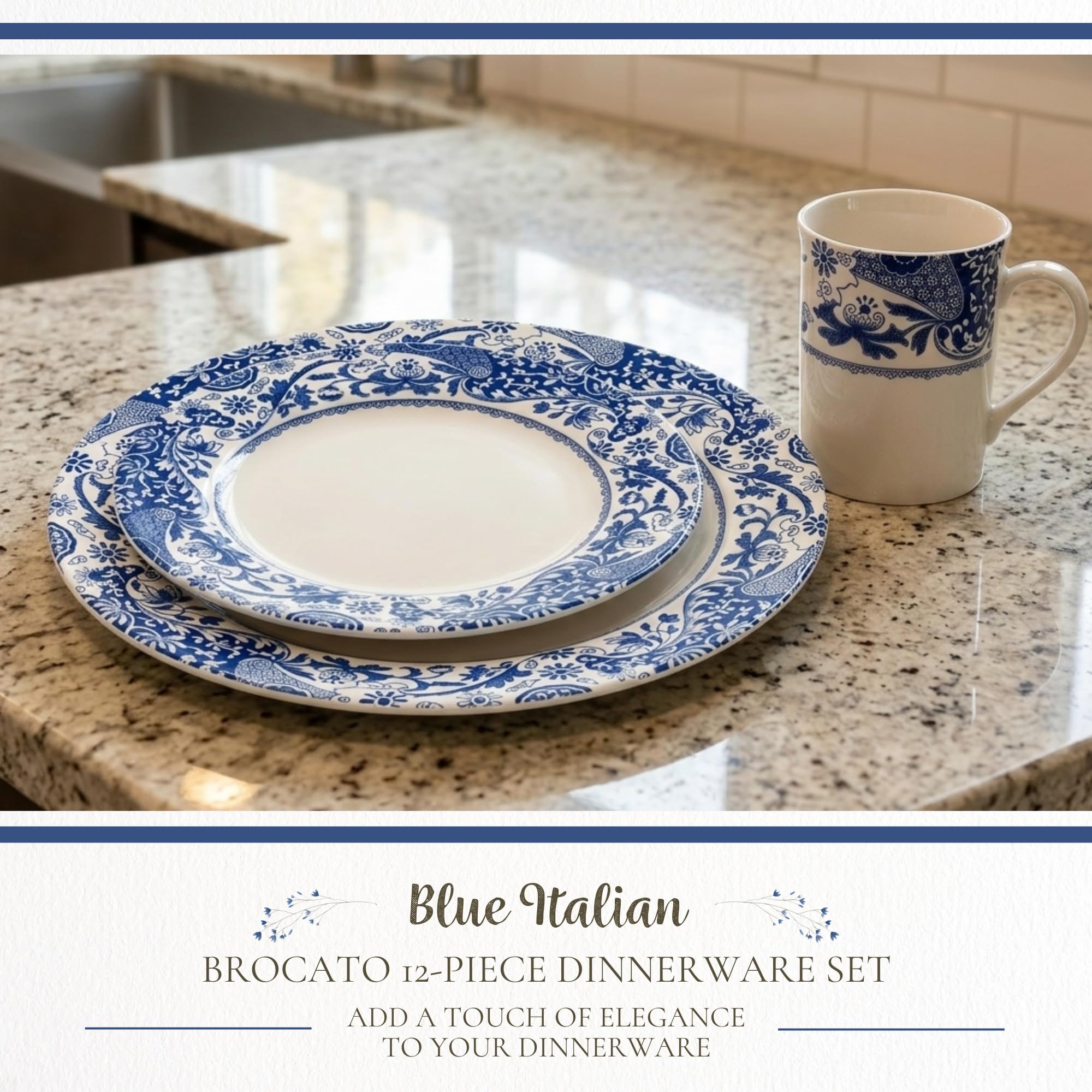 Spode Italian ブルー＆ホワイト 食器セット4枚 Amazon.co.jp: Spode Blue イタリアンブロカト 12点食器セット | 4人用