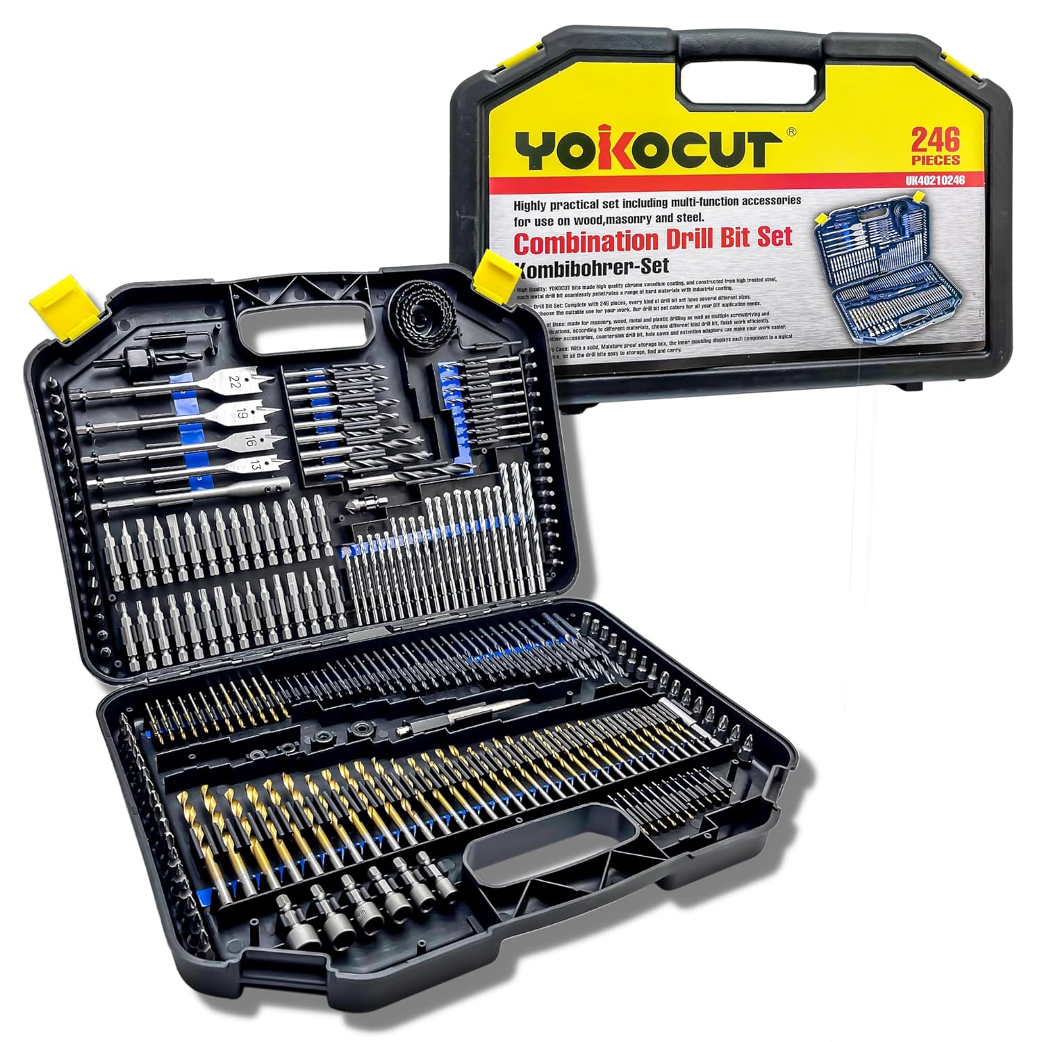 YOKOCUT 246pc Combination Drill Bit Set, Includes HSS Titanium Twist