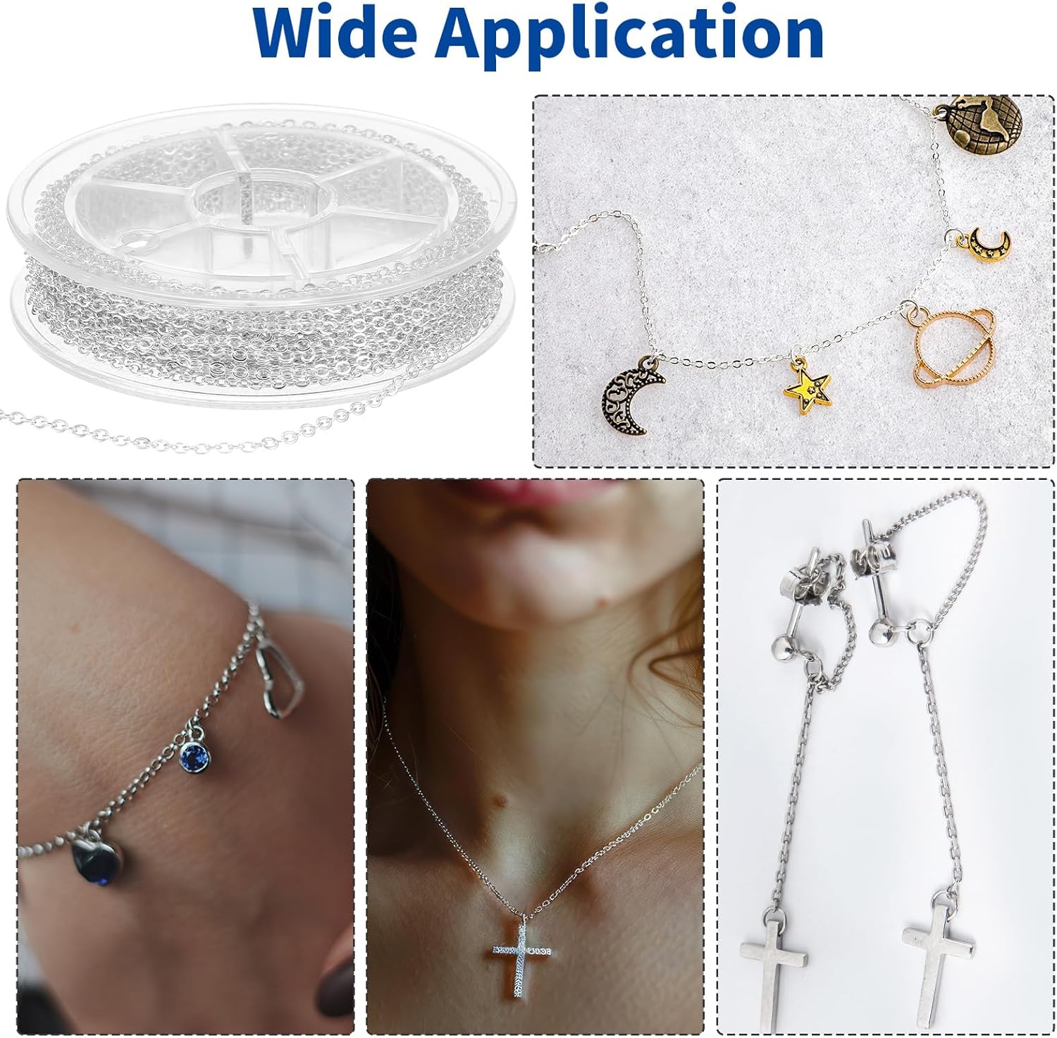 33ft(10m) Stainless Steel Jewelry Chain 1.5mm DIY Craft Links Supplies Findings for Making Necklace Earring Bracelet, Color Plated Metal Cable Roll 20pcs Lobster Clasps 50pcs Jump Ring(Silver) - Image 4