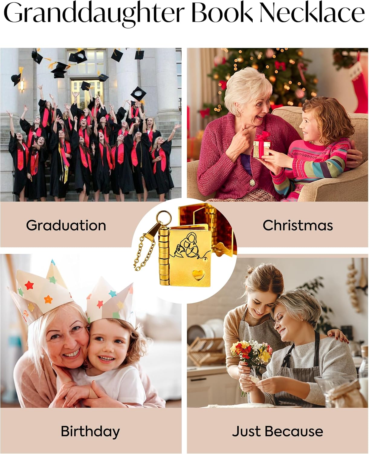 37JEWELRY To My Granddaughter Book Necklace from Grandma Nana Grandpa, Graduation Birthday Gifts for Granddaughters, Heart Locket Pendant Necklace for Women image 5