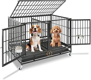Homey Pet 43" Double Dog Crate, Heavy Duty Stackable Kennel with Divider