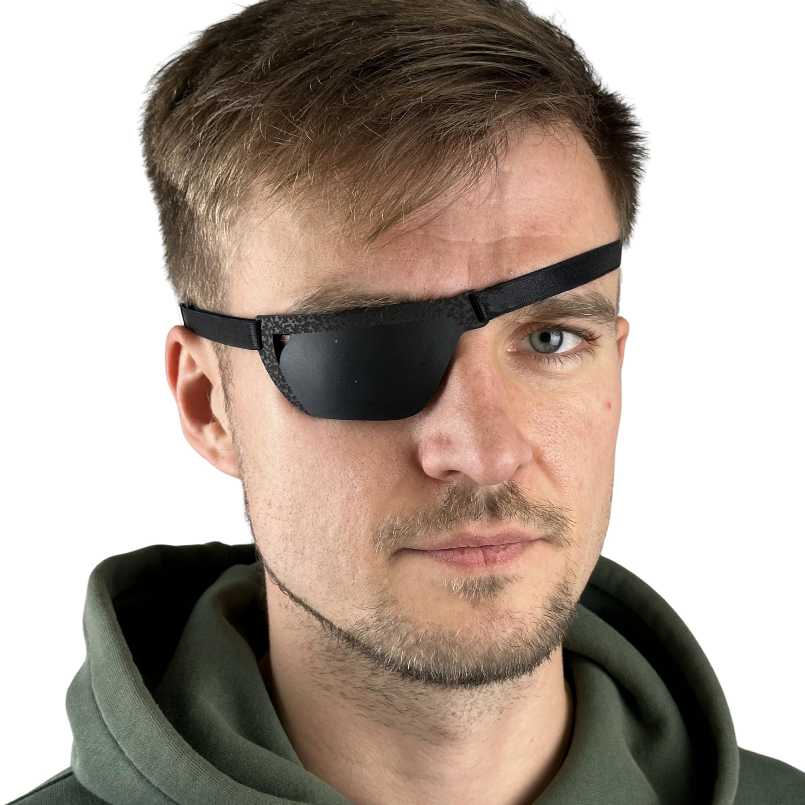 Black Leather Eye Patch, Concave 3D Design for Adults, Adjustable Strap
