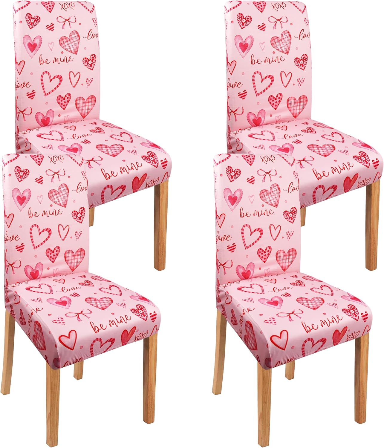 Valentine's Day Chair Covers Set of 4, Pink Love Heart Dining Chair Cover, Elastic Removable and Washable Dining Chair Cover for Valentine's Day Kitchen Restaurant Festival Queue Wedding Decor