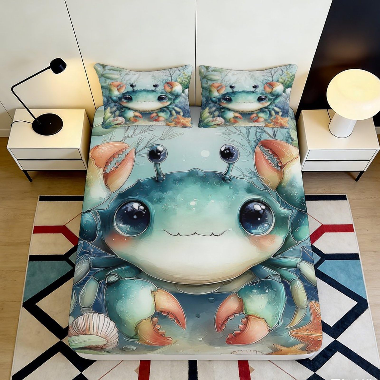 3D Printed Cute Frog Fitted Sheet Microfiber Deep Pocket Non-Slip Bedroom Bedding Frog Mattress Fitted Cover for Adults Teens 200x200x25cm