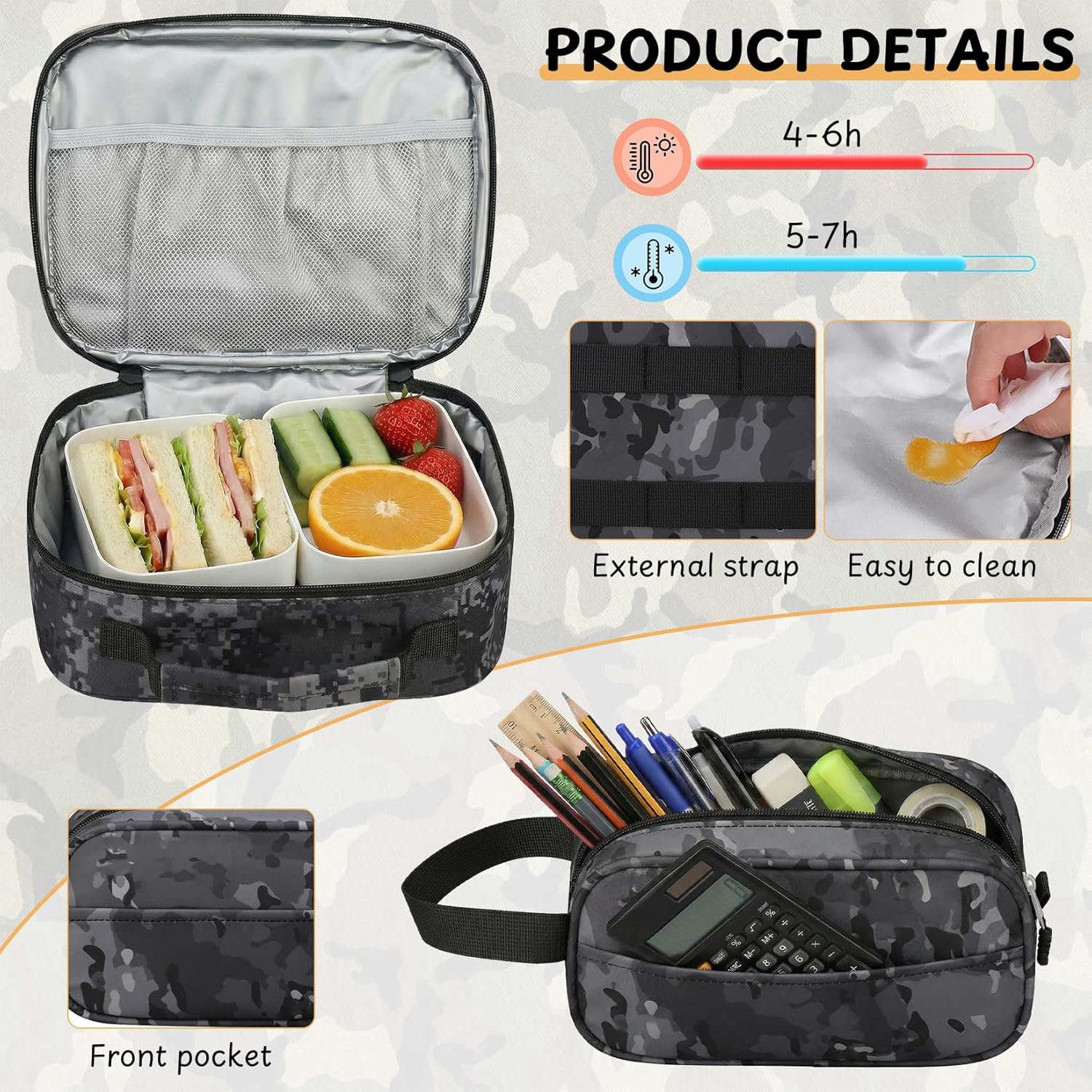 School Backpack for Boys - 5pcs Camo Boys Backpack with Lunch Box Set for Kids Teens Elementary Middle High School,18″ Large Capacity Students Bookbag