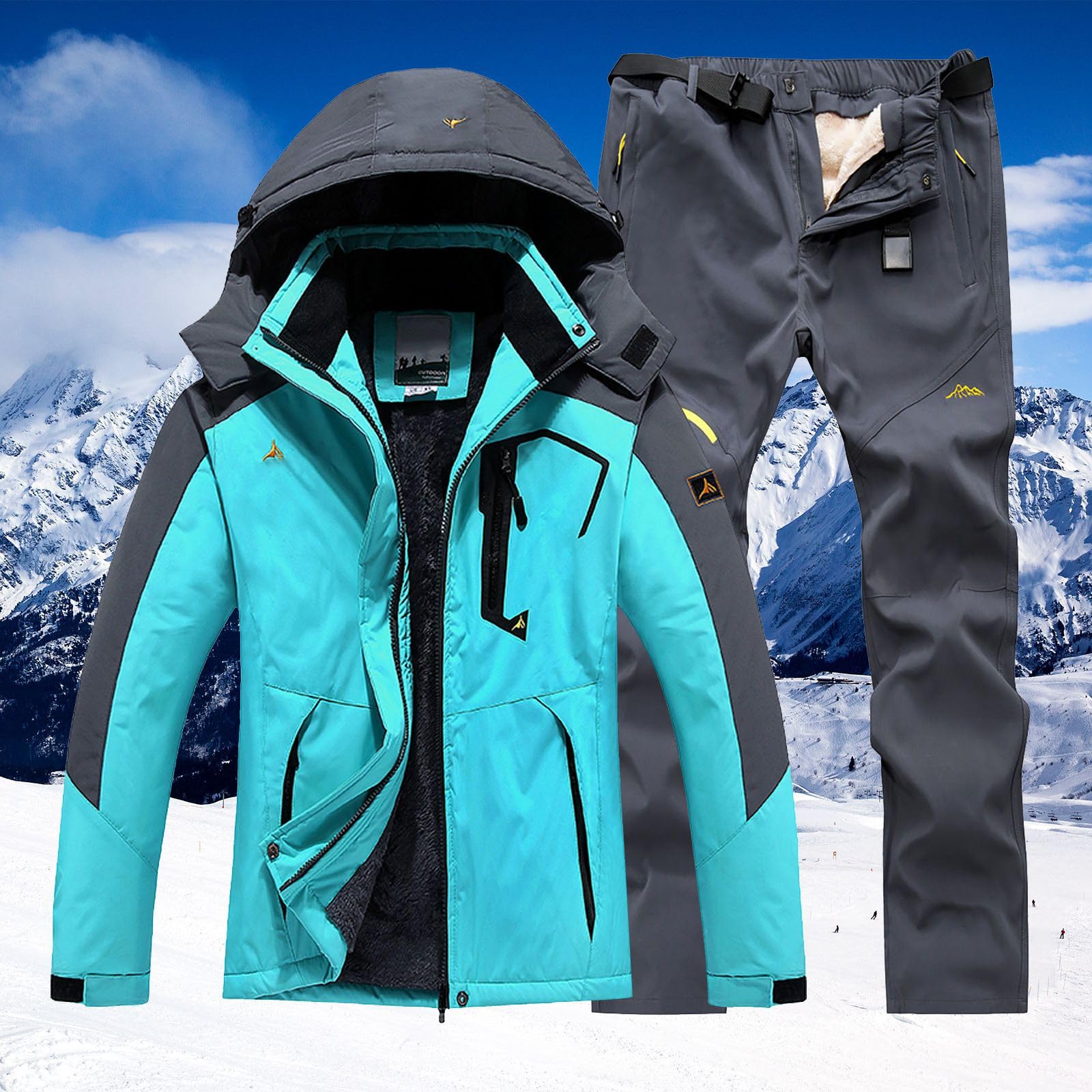 Trajes de esquí para hombre de invierno 2 piezas conjuntos de snowboard traje térmico al aire libre ropa de esquí cálida chaqueta y pantalones traje de nieve traje de esquí a prueba de