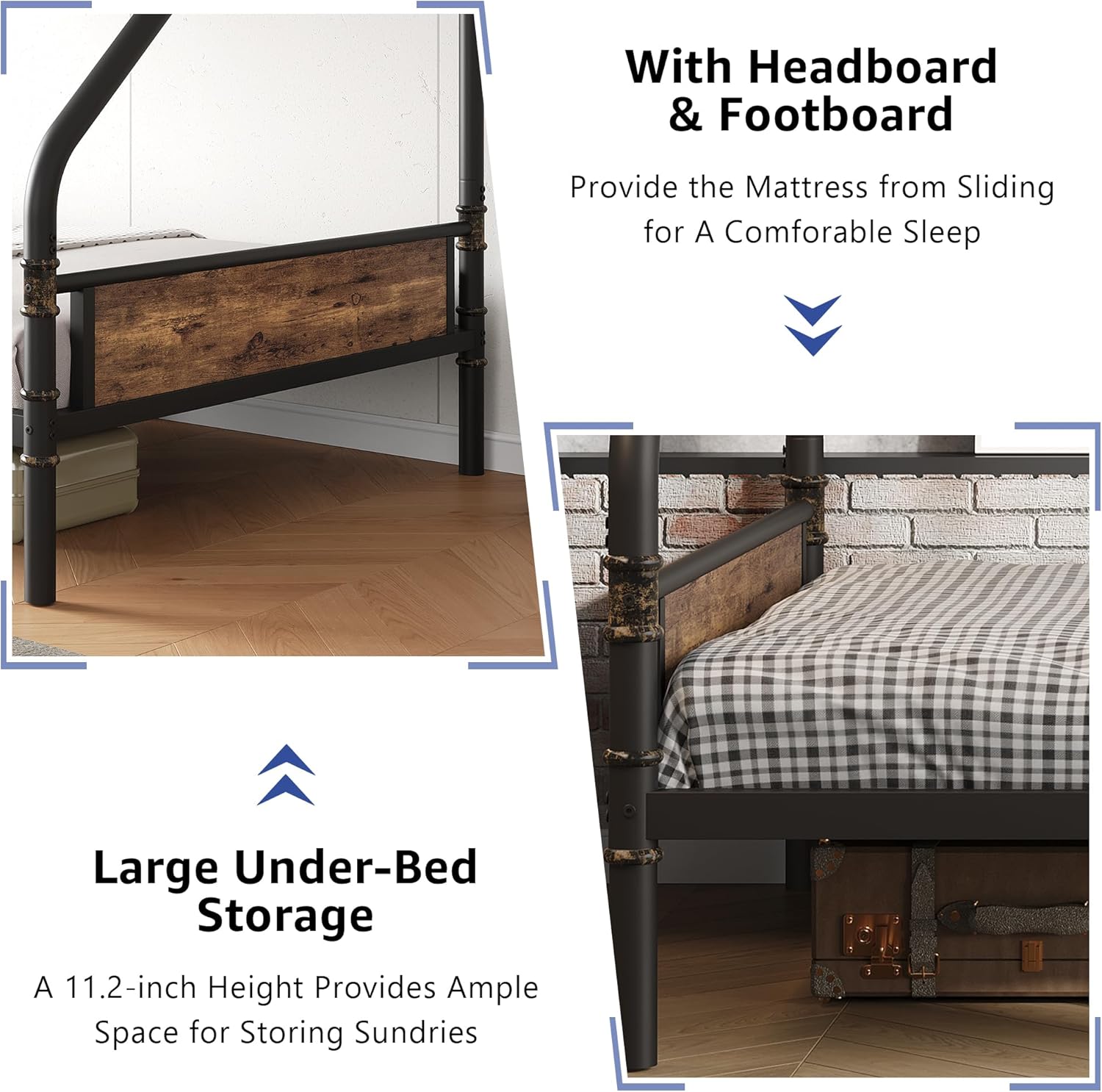 Jocoevol Bunk Bed with headboard, footboard, and under-bed storage
