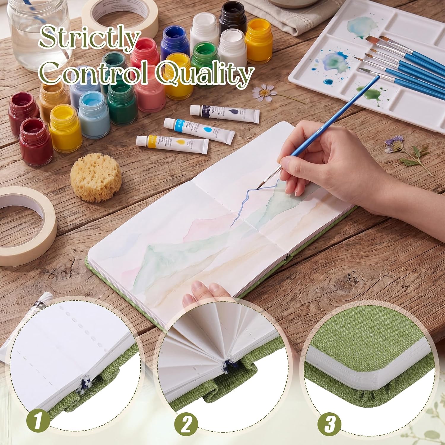 Dispowreath 1 Pcs 5.5 x 5.5 in Watercolor Sketchbook Journal Square Watercolor Notebook Cold Press 140lb 300gsm Cotton Paper 48 Pages Journals Notebook Paper Pads(Sage Green)