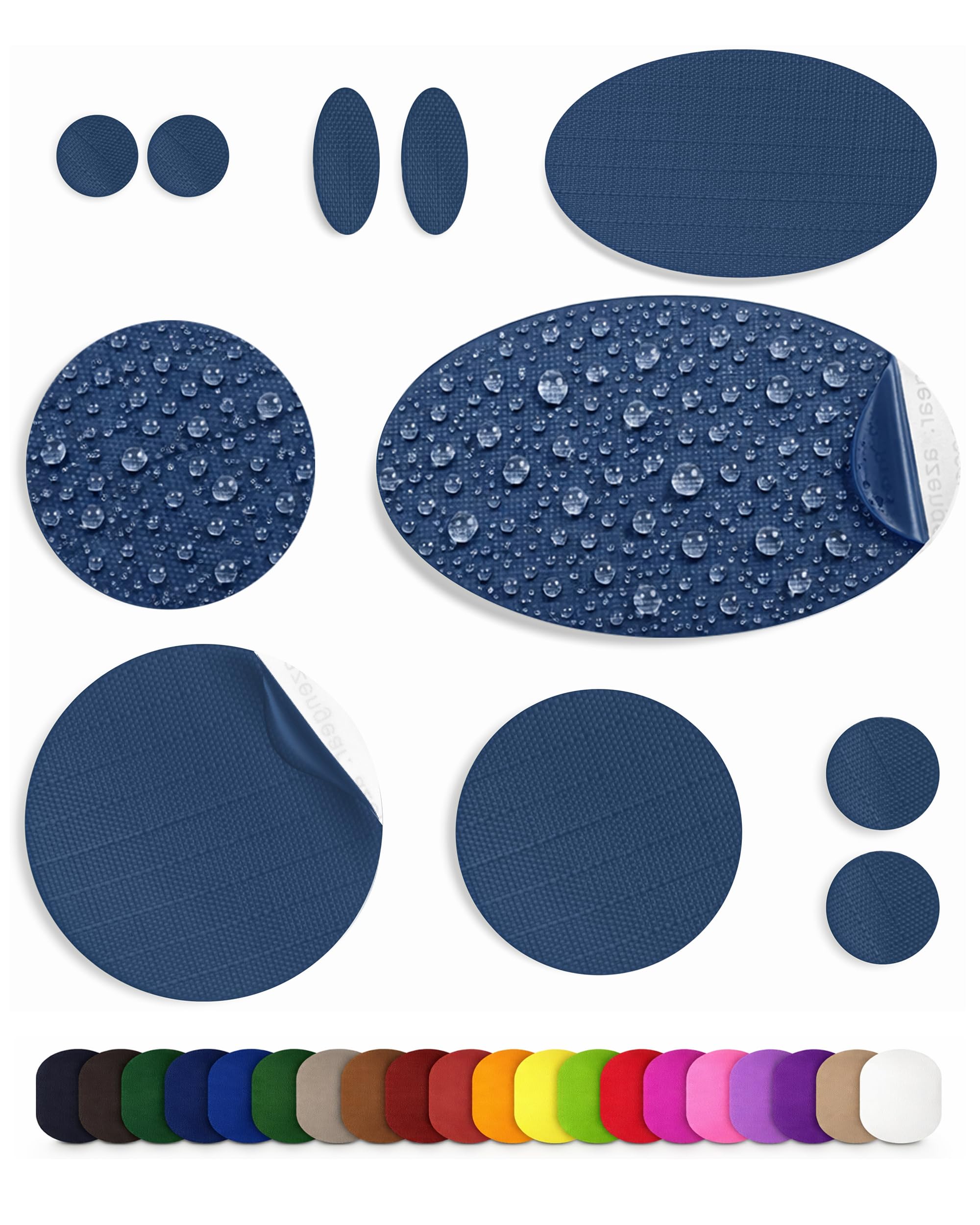 aZengear Toppe di riparazione (30+ colori) per piumini, giacche imbottite, tende, scarpe e tappezzeria, autoadesive, impermeabili, resistenti a strappi (11 pezzi, marina oscura)