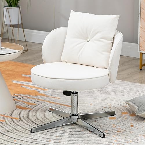 Silla de escritorio para oficina en casa, sin ruedas, bonita silla de escritorio sin brazos con almohada, patas cruzadas, silla giratoria acolchada
