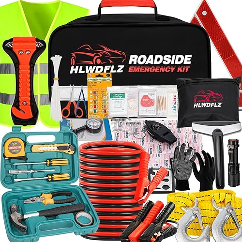 Car Roadside Emergency Kit,with13FT Jumper Cables,Winter Traveler Safety Emergency Kit with Blanket Shovel Triangle First Aid Kit for SUV RV