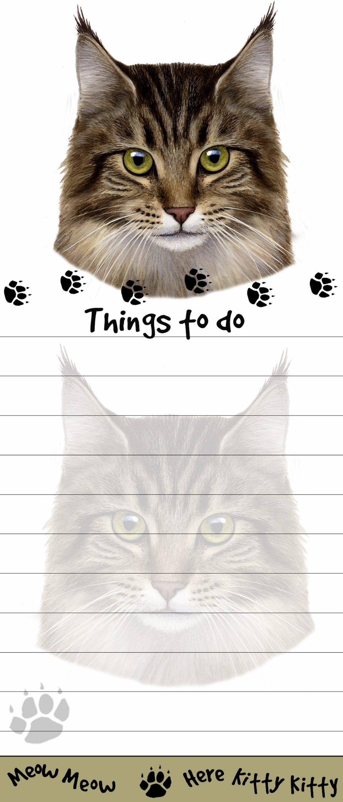 E&S Pets Maine Coon Cat Magnetic List Pads - Uniquely Shaped Sticky Note Pad - 50 Sheets - 8.5 x 3.5 Inches