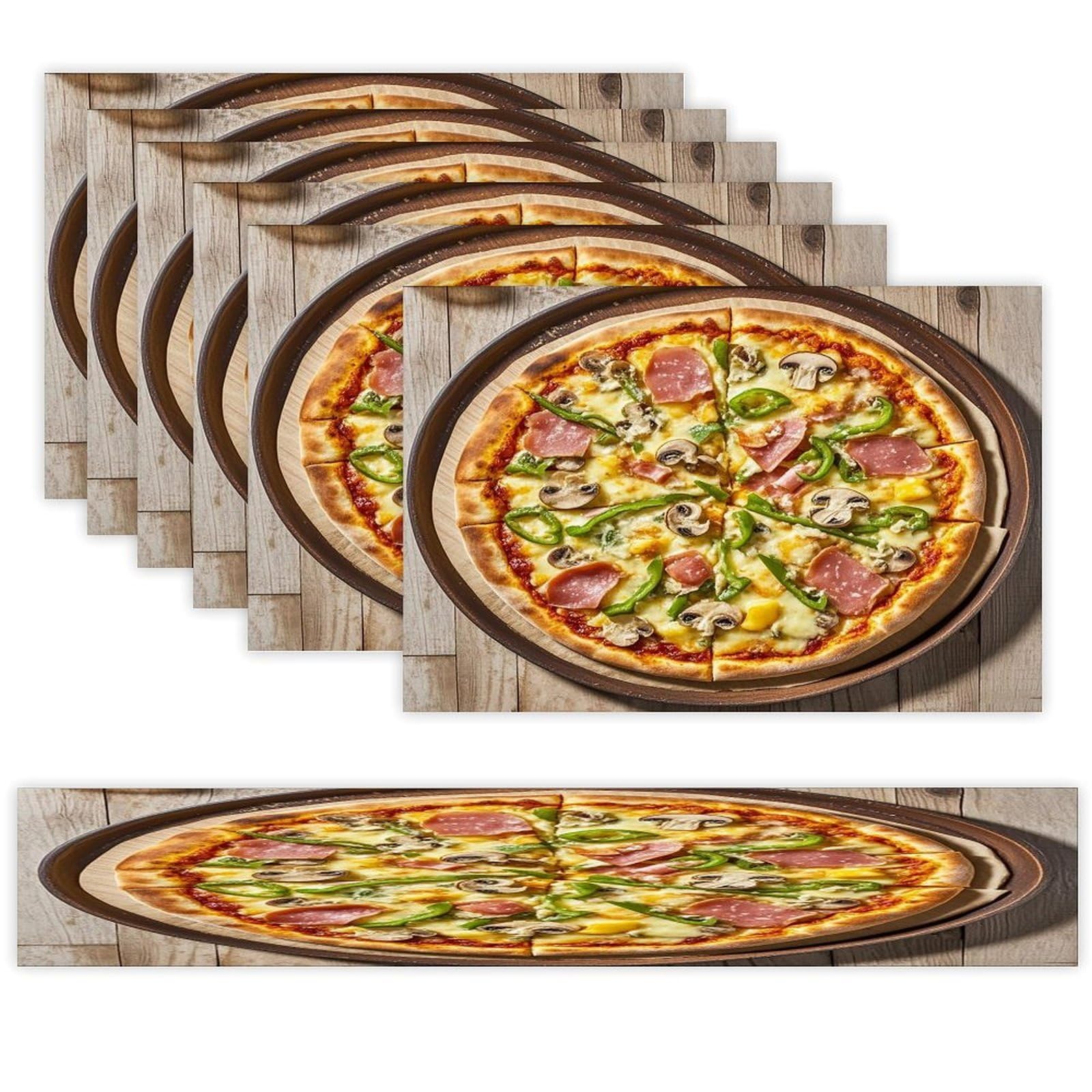 A Full Pizza Table Runner and Placemats Set of 6 Heat Resistant Table Runner Place Mats Modern Cloth Table Mat Washable Linen Placemat Festive Reusable Set