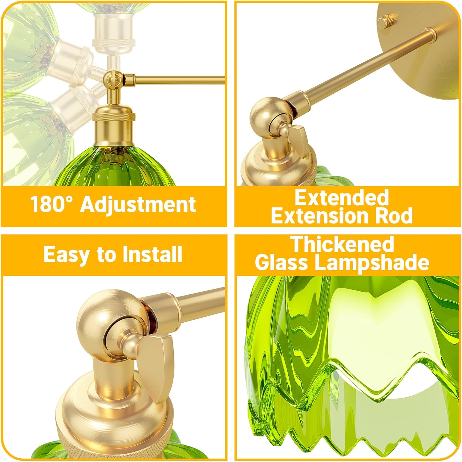 Vintage Battery Powered Wireless Wall Lamp Set of 2 Rechargeable, Green Tulip Glass Lampshade with Remote Control Suitable for Bedroom, Living Room LED Wall Lamp Fixture