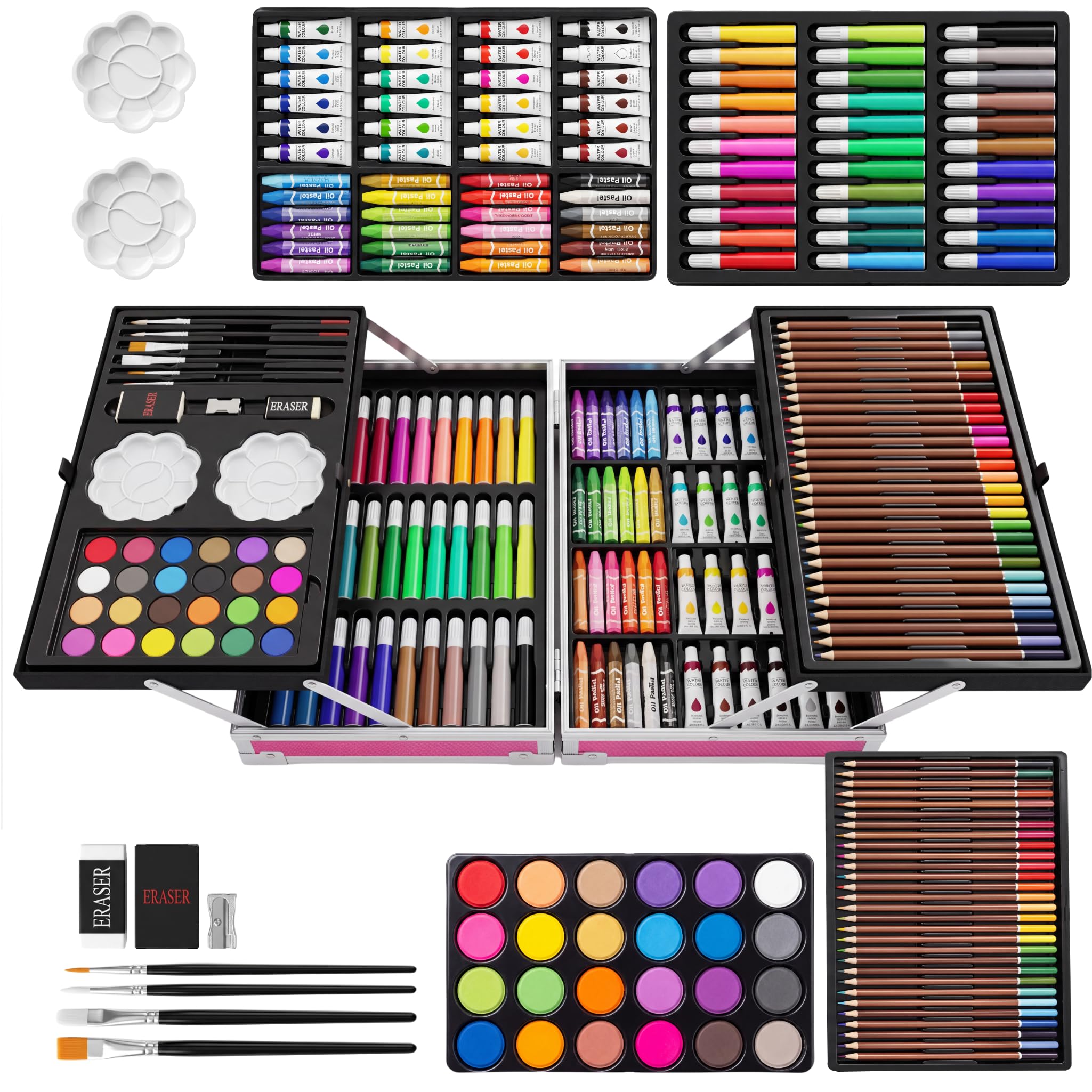 Juego de arte de lujo de 145 piezas de pintura a lápiz y dibujo de aluminio para principiantes, regalo de Navidad, cumpleaños, Año Nuevo para artistas, adultos, niños, niños
