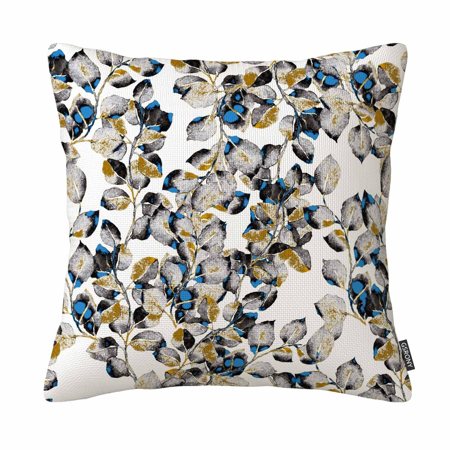 Gsrony Red Leaves Throw Pillow Covers Blue Gold Watercolor With Leaves Leaf Colorful Abstract Cushion Pillow Case Home Decor Pillowcase 18X18 Inches