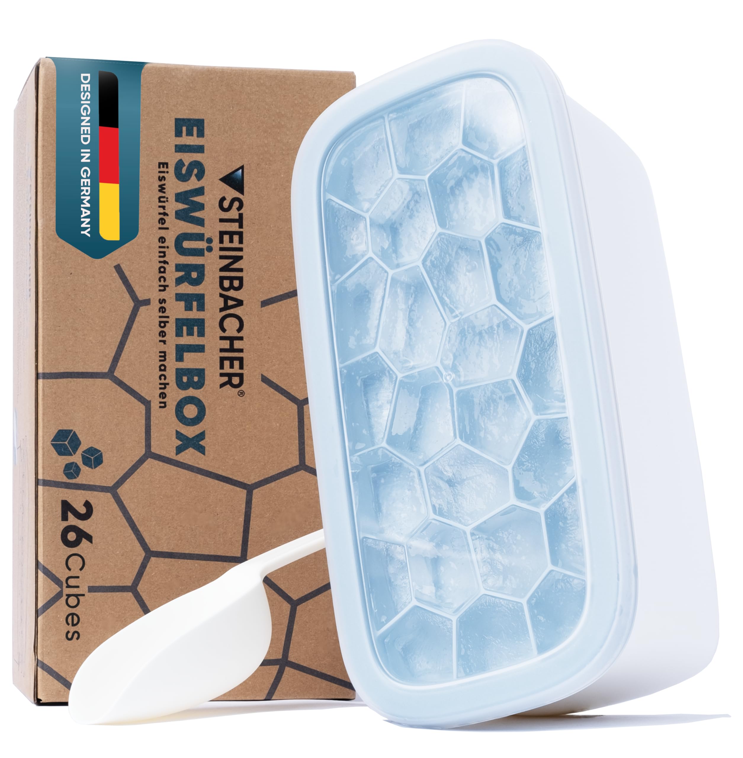 STEINBACHER® Premium Eiswürfelbox | großer Eiswürfelbehälter + Silikon Eiswürfelform in geprüfter Lebensmittelqualität (Set) BPA-frei & Spülmaschinenfest - perfekt für Drinks & Babybrei