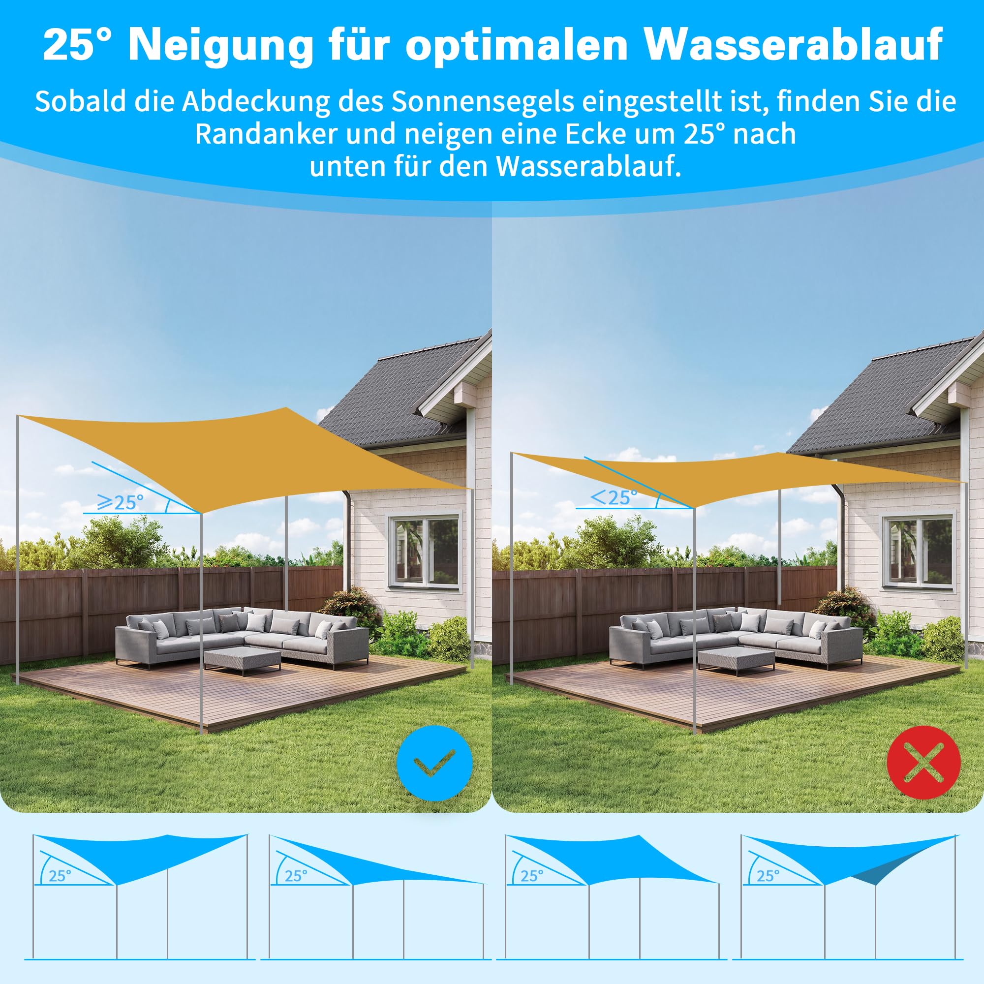 3,6 M Sonnensegel Mast, ⌀60mm Höhenverst pfosten inkl. D-Ring, 2er | für Terrasse, Garten, Pool, Sonnensegel pfosten ⌀60x3mm, rostfrei, wetterfest, verst. Stahlrohr, schnell montiert