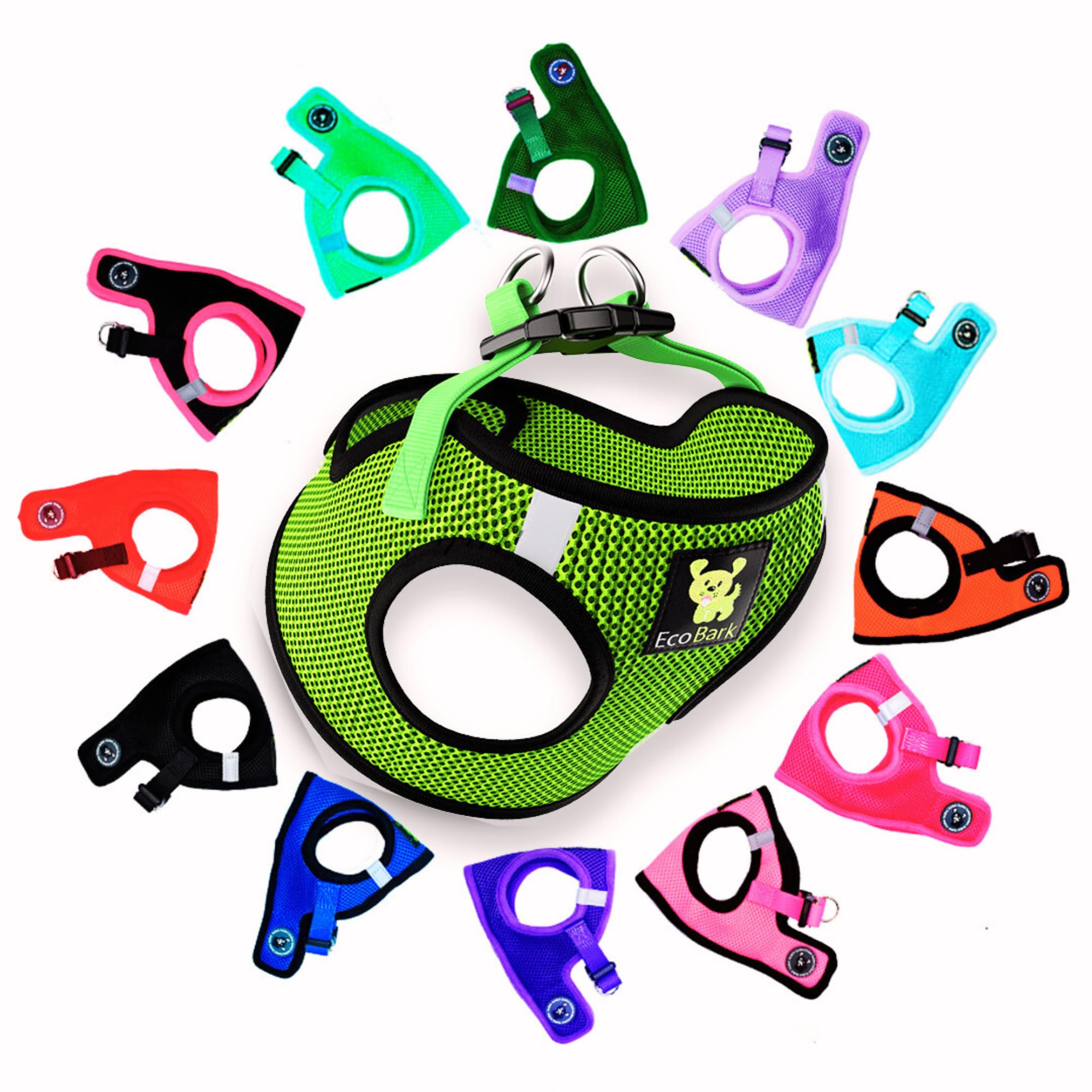 EcoBark Step In Dog Harness Eco Friendly for Small Medium Dogs Reflective Adjustable Soft Mesh Luxury Neon Green XL — image 1