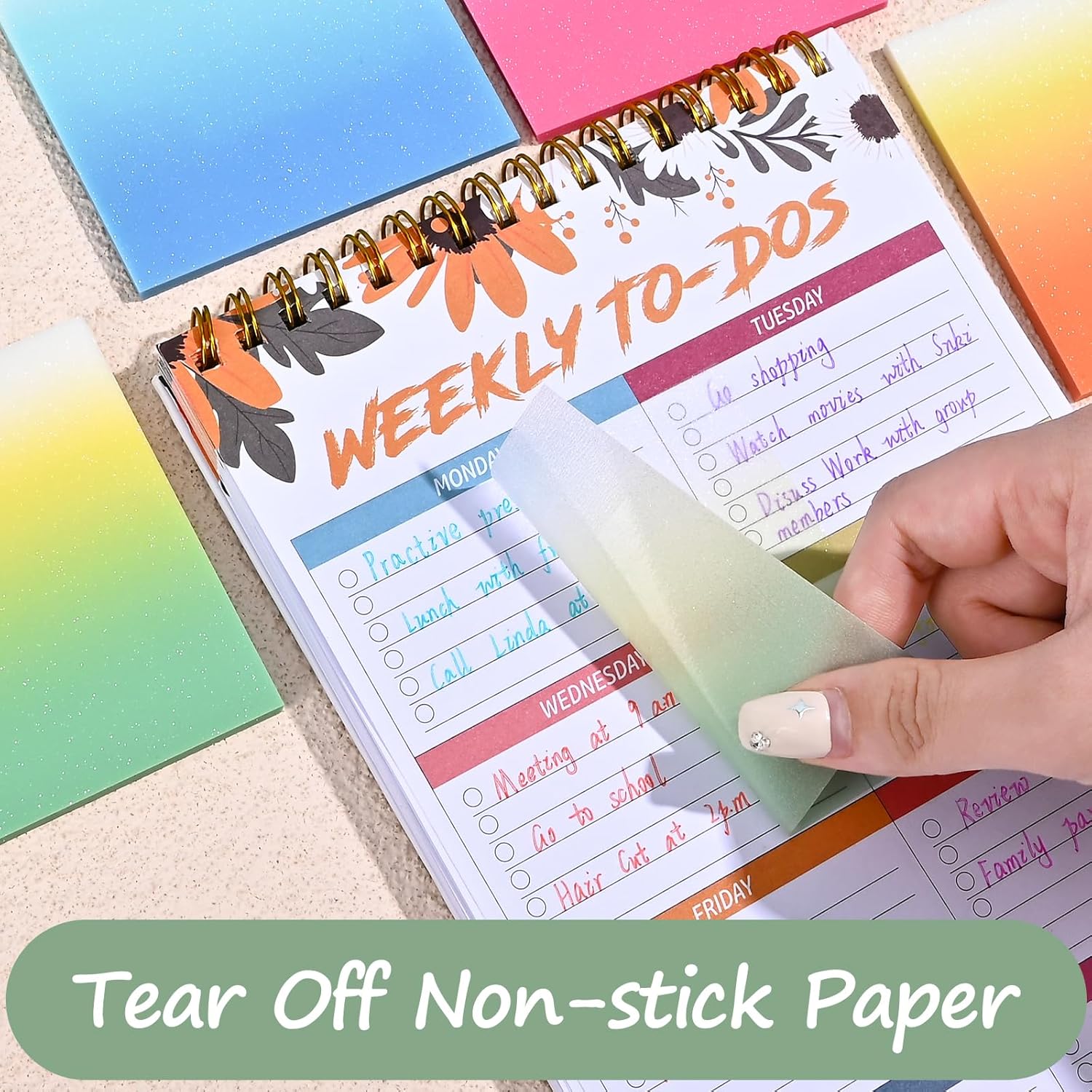 BAYTORY 200 Sheets Glitter Transparent Sticky Notes, 3 x 3 Clear Memo Pads, Translucent Self-Stick Note, See Through Self-Adhesive Note for Bible Accessories (Gradient Color) - Image 4