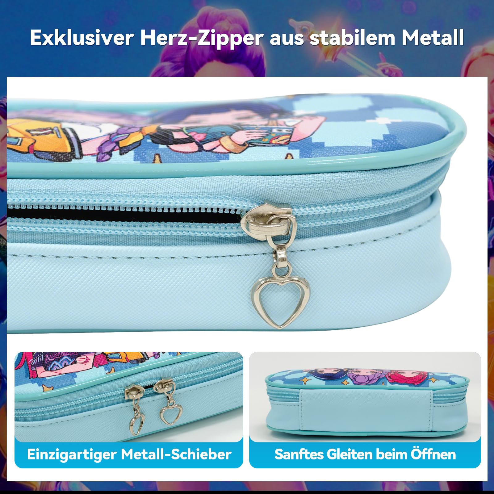 Astuccio Huntrix alla moda con scomparti per scuola, Azzurro