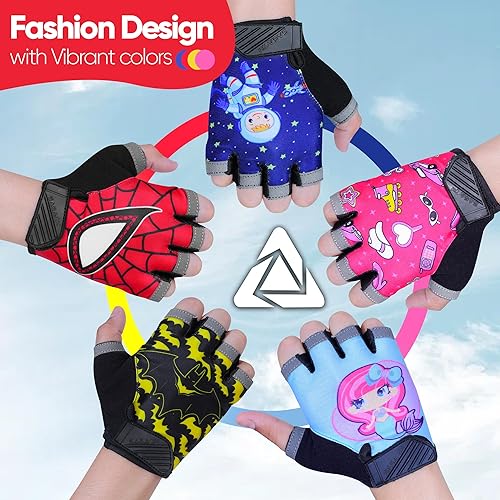 Miniatura 4 de Guantes de ciclismo de medio dedo para niños, antideslizantes, acolchados, antideslizantes, sin dedos, para niños y niñas, ideales para BMX, MTB,