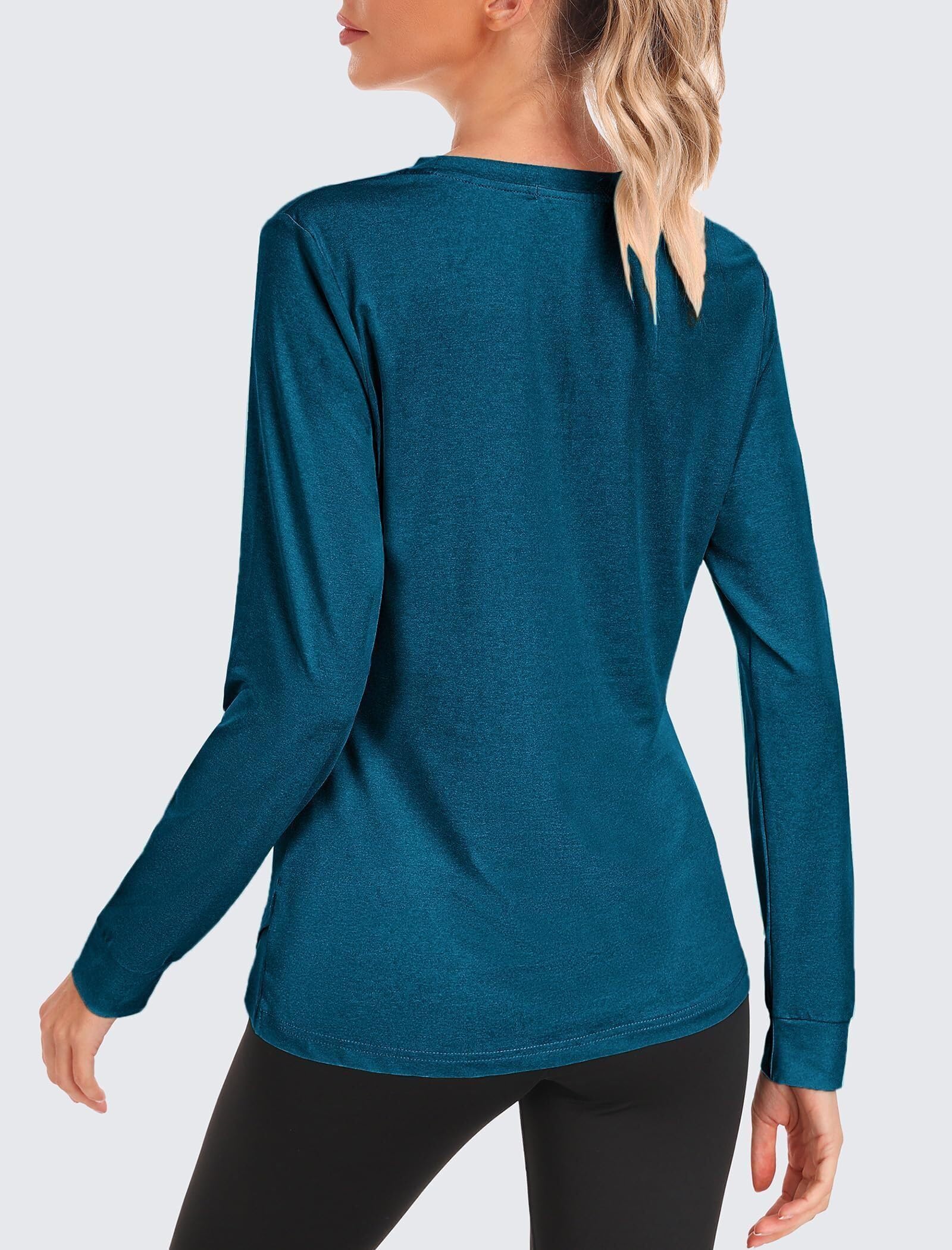Vantor Damskie koszulki na siłownię T-shirt sportowy z długim rękawem UPF 50+ Ochrona UV Top do jogi do biegania Topy z okrągłym dekoltem Luźny krój do ćwiczeń