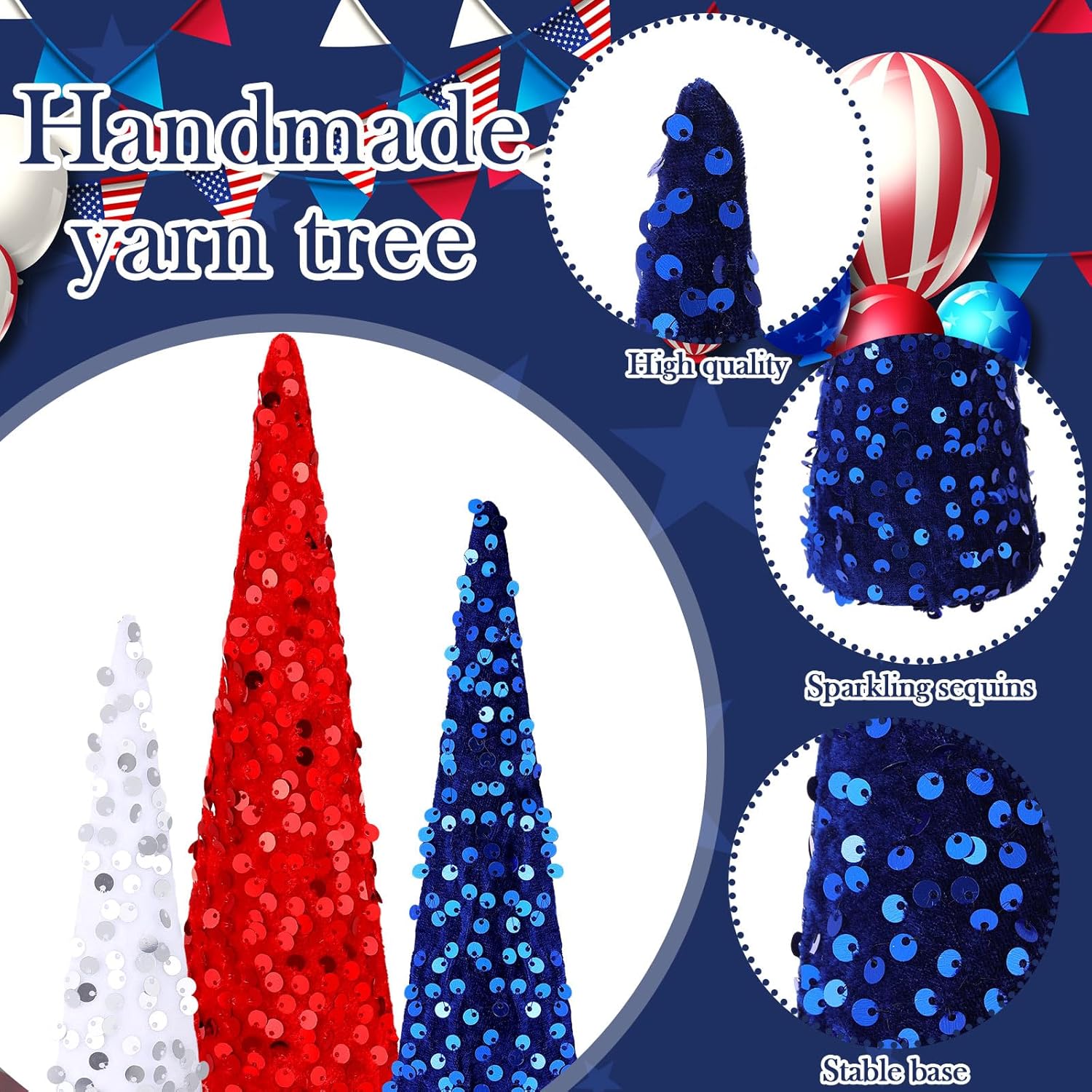 6 Pcs 4th of July Cone Trees Red White Blue Glitter Table Tree Decor Independence Day Cone Ornaments Patriotic Table Centerpiece for Memorial Day Party Veterans Home Shelf Kitchen