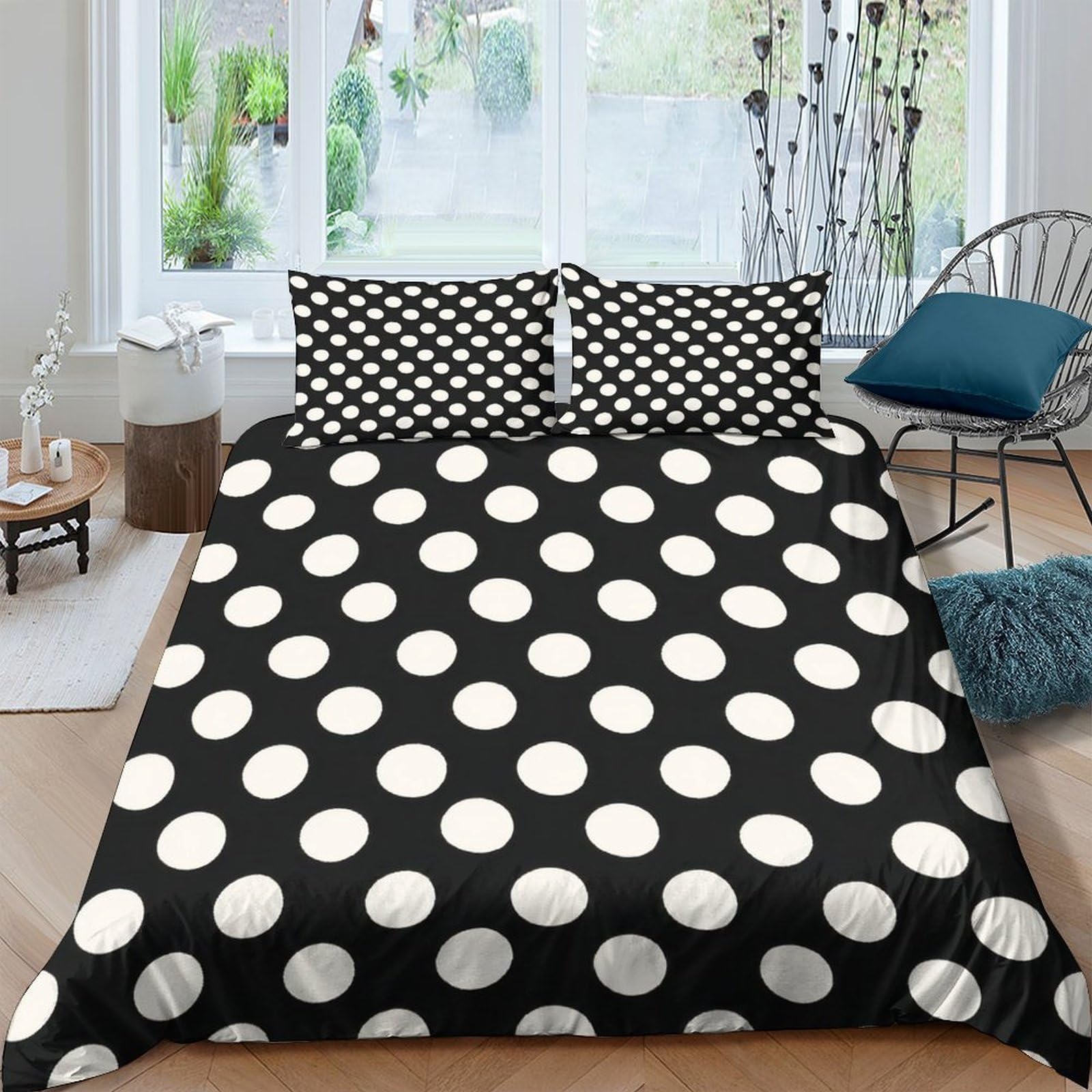 Ctjqhvkz Style-3 3D Printed Black Polka Dot Fitted Sheet Microfiber Soft Non Slip White Spot Bed Cover For Bedroom Guest Room Mattress Protection Single（135X200cm）