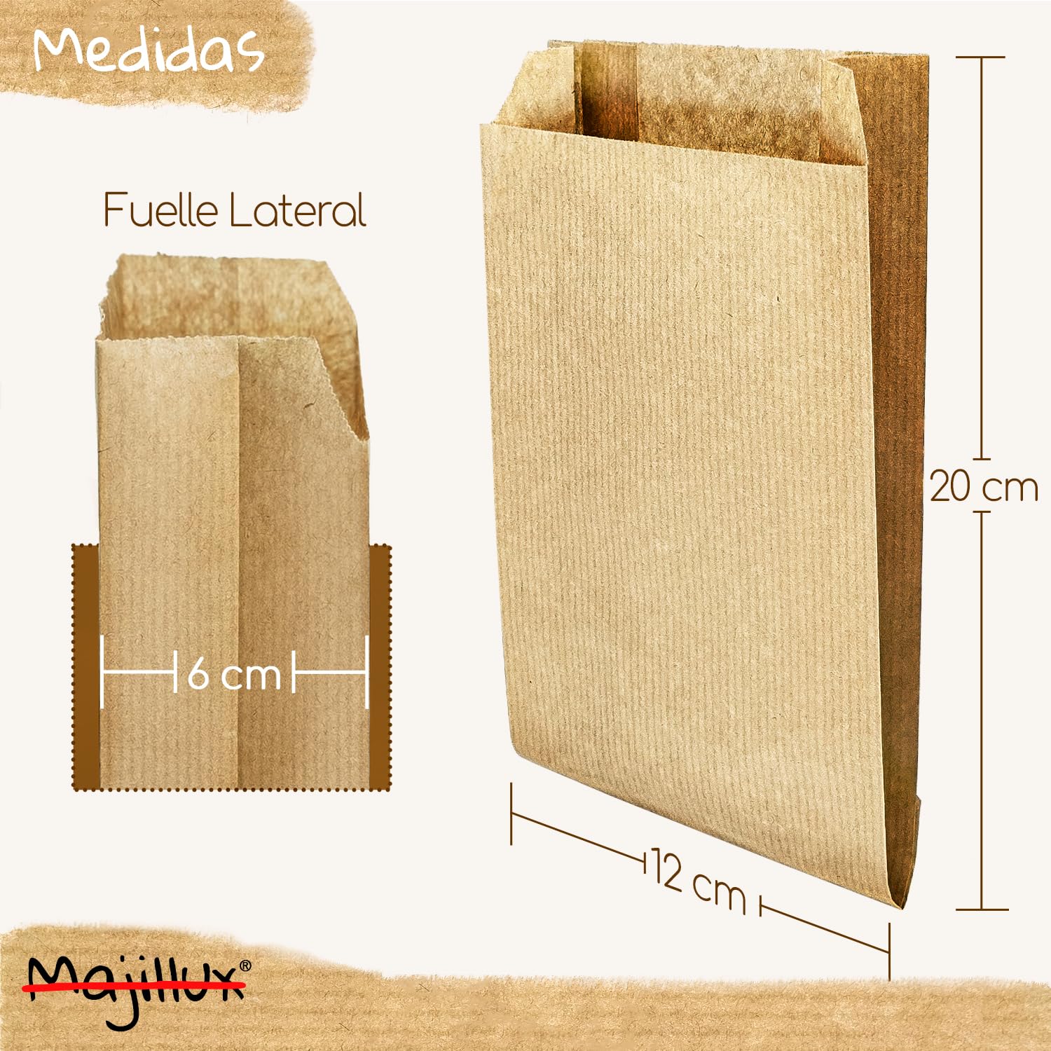 100 toreb z papieru pakowego 11 x 21 x 5 cm, torby na prezenty brązowe, małe torby papierowe, koperty papier pakowy klasy spożywczej - zrównoważone i nadające się do recyklingu - Wyprodukowano w Polsce