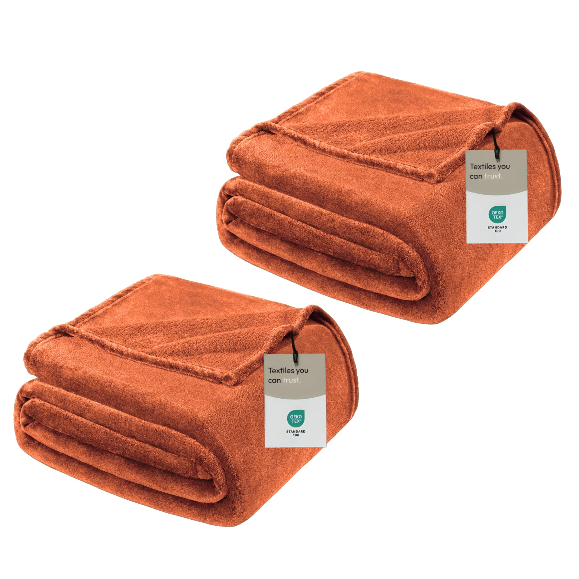 BedLooms Fleece Thow Blanket for Sofas, Bed 2 Pack Rust (Double,150x200cm)
