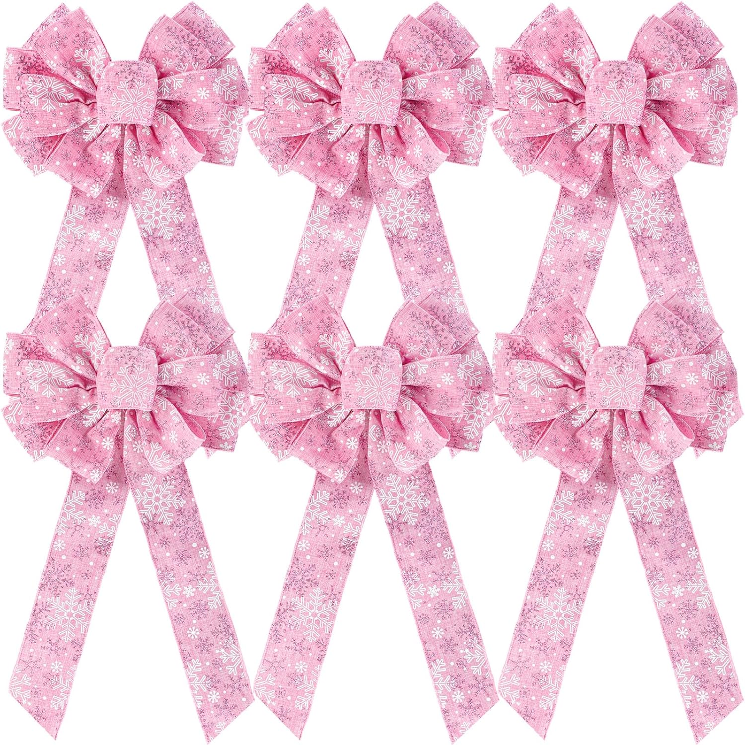 Unittype 6 Pcs Large Christmas Bow with Snowflake 10 x 20 Velvet Wired Ribbon Bows Christmas Tree Topper Bow Xmas Craft Bows for Wreath Xmas Party Indoor Outdoor Home Decoration(Polyester,White)