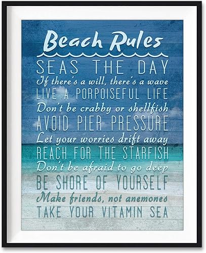 Impresión artística de reglas de playa, letrero inspirador de pared y decoración del hogar, sin marco, regalo de verano, refranes humorísticos de