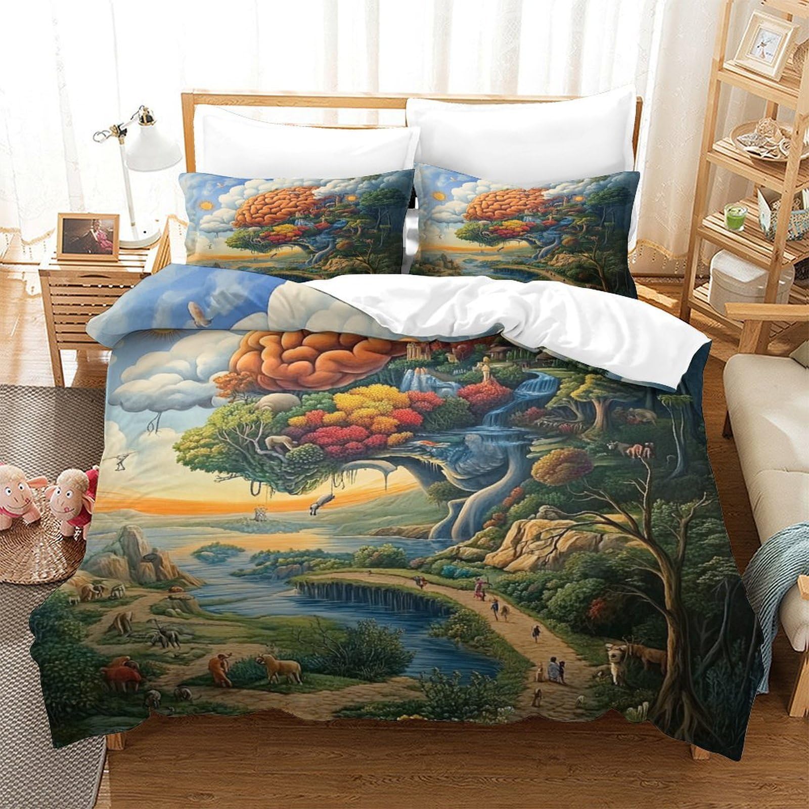 Paesaggio fantasioso Impressione 3D 3 pz cover piumone stile artistico fantasy surreale coperteletto microfibra ipoallergenica antiacari per bambini adolescenti ragazze King（220x240cm）