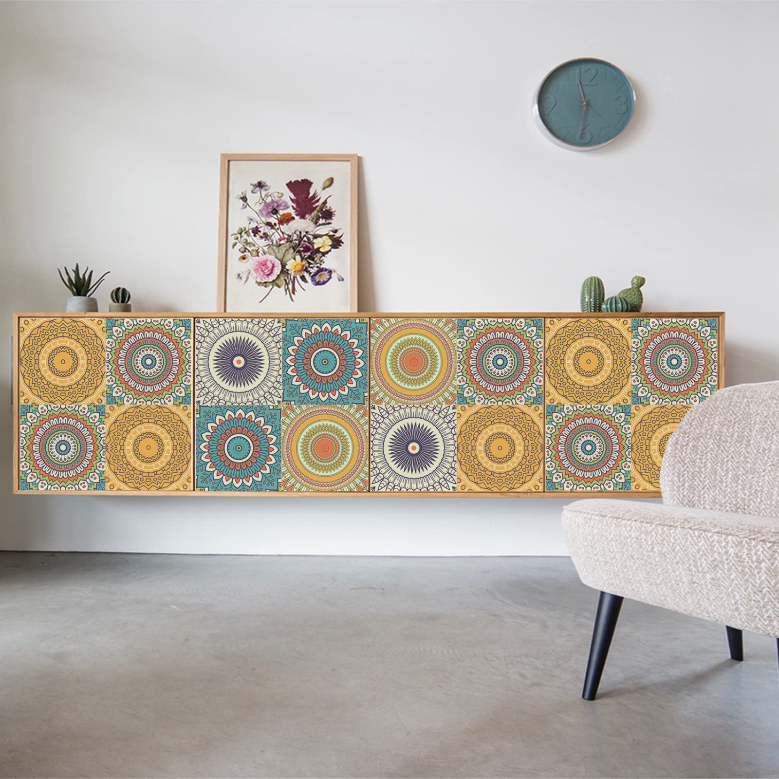 Stickers Muraux Cuisine Salle De Bain - Motif Mandala Jaune Vert - Vinyle Adhésif étanche - 10x240 Cm - 6