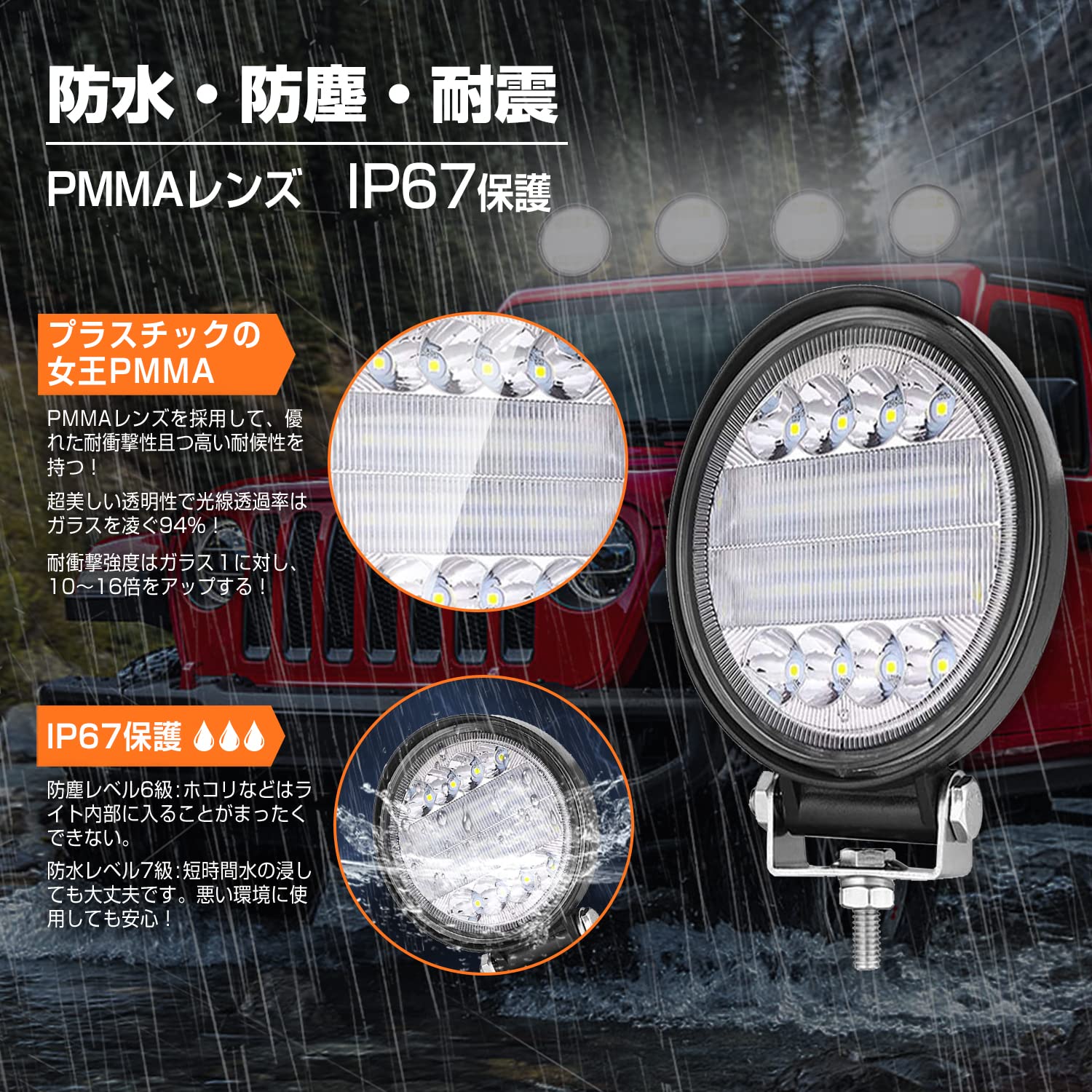 Amazon.co.jp: LED ワークライト,作業灯 72W 丸形 6480lm 6000K