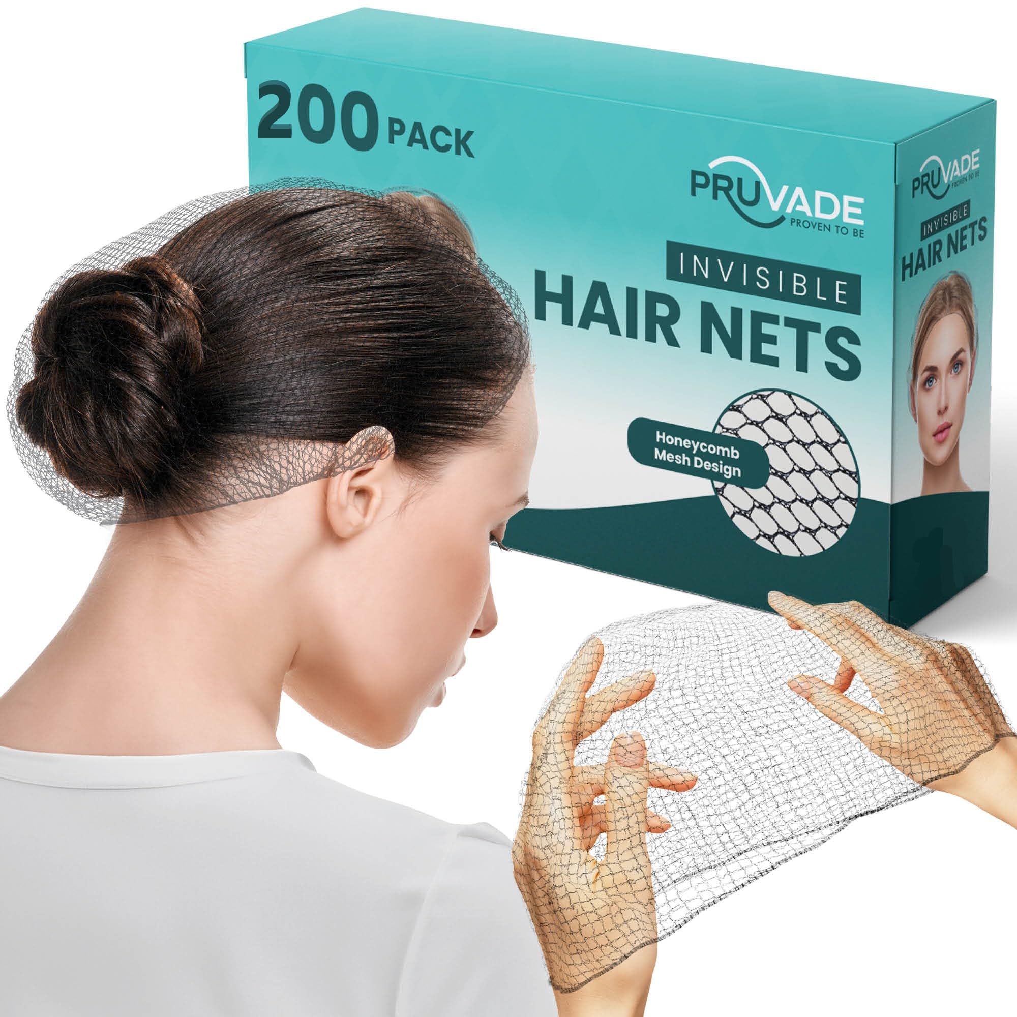 Pruvade - Invisible Hair Nets for Women & Men | 200 Pack | Elastic 24" Mesh Hair Net for Buns, Long Hair & Short Hair - Hairnets for Ballet Dancers,