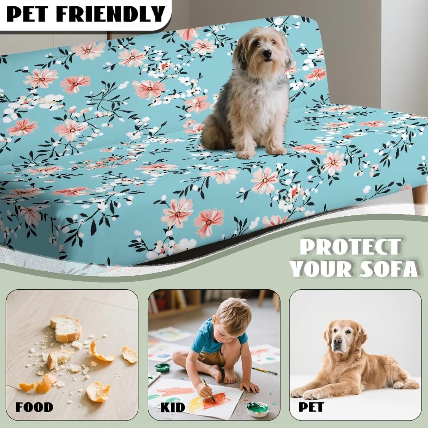 Merkmak Boho Hibiscus Flower Futon Cushion Cover Elastic Armless Couch Cushion Cover for Futon Sofa Slipcover Without Arms Non-Slip Furniture Protector for Hotel Living Room Decoration