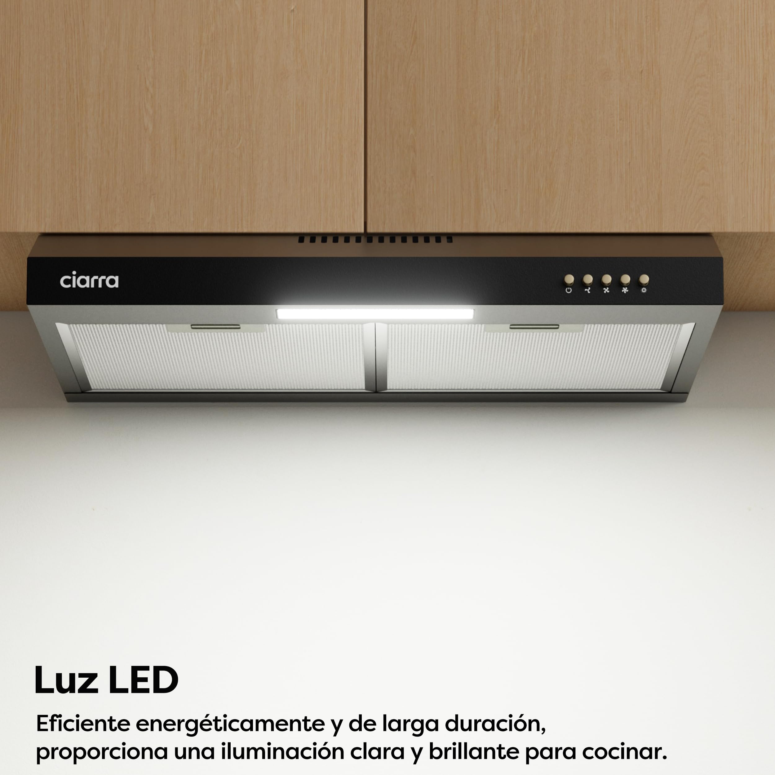 CIARRA CBCB6903D Campana Extractora Cocina 60 cm Clase A+ Negra | Cocina extractora integrada para Armario 3 Niveles de Potencia con Filtro de Carbón CBCF009