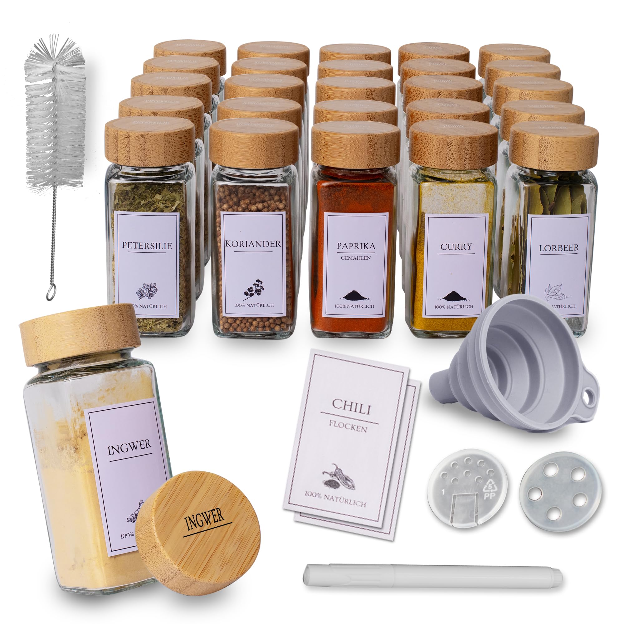 comforder Spice Jars FR Gewürzgläser (Bambus Deckel)