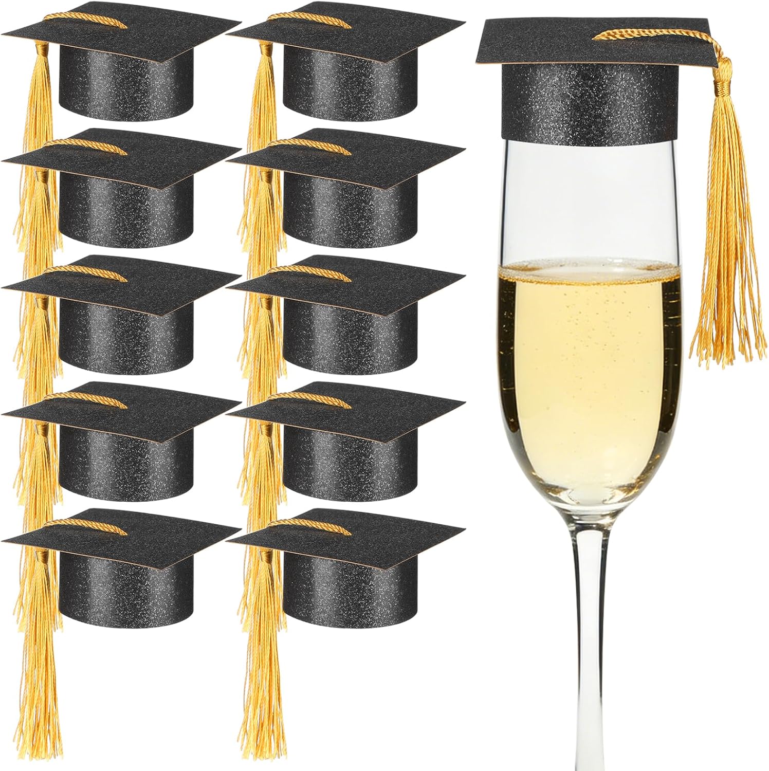 MAGICLULU Mini Graduation Cap for Craft 10pcs Small Graduation Hats with Yellow Tassel Grad Hat Wine Bottle Topper