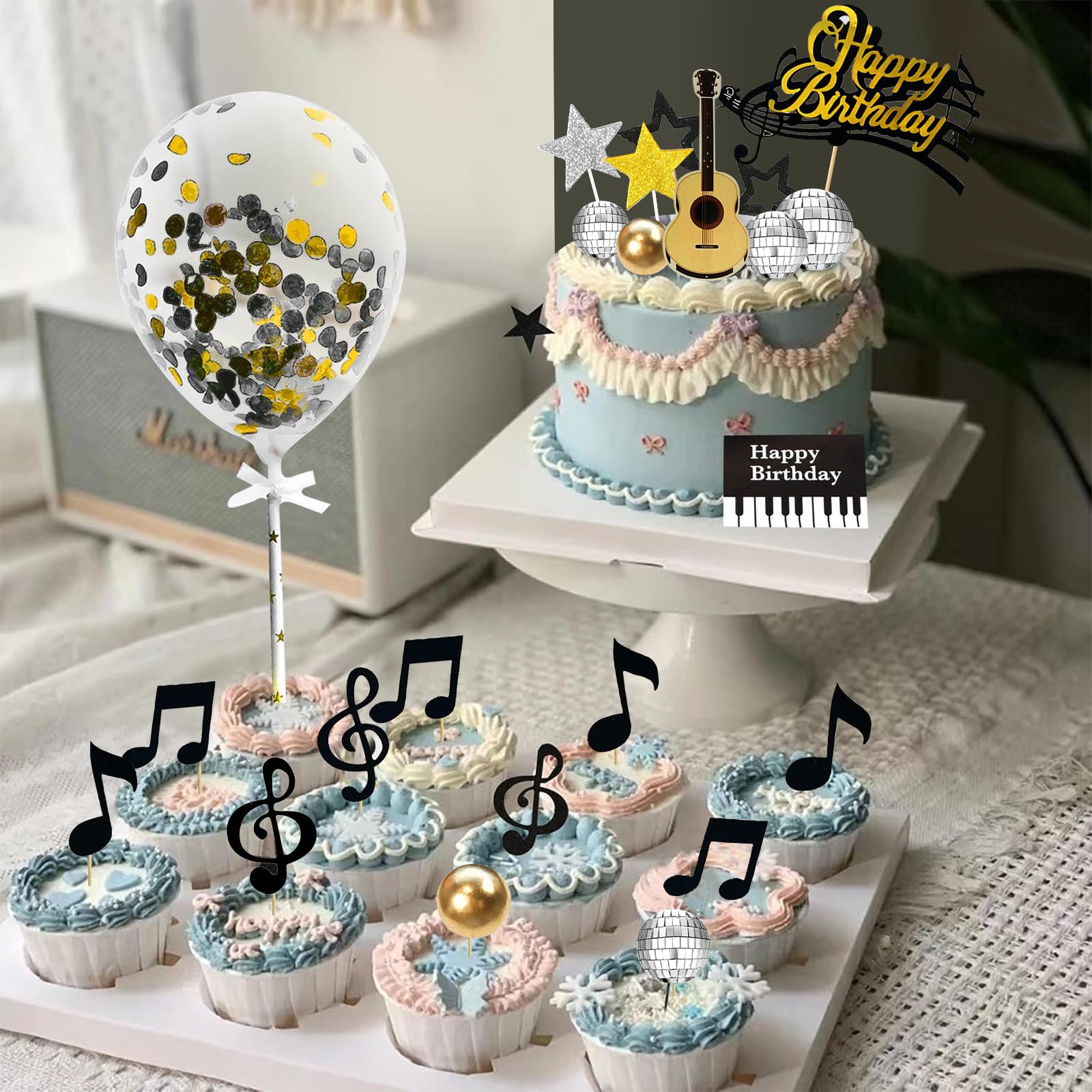 Note Musicali Cupcake Toppers 24 Pezzi - Tema Rockstar, Per Torte, Compleanni, Feste Musicali (Design B) - Foto 8