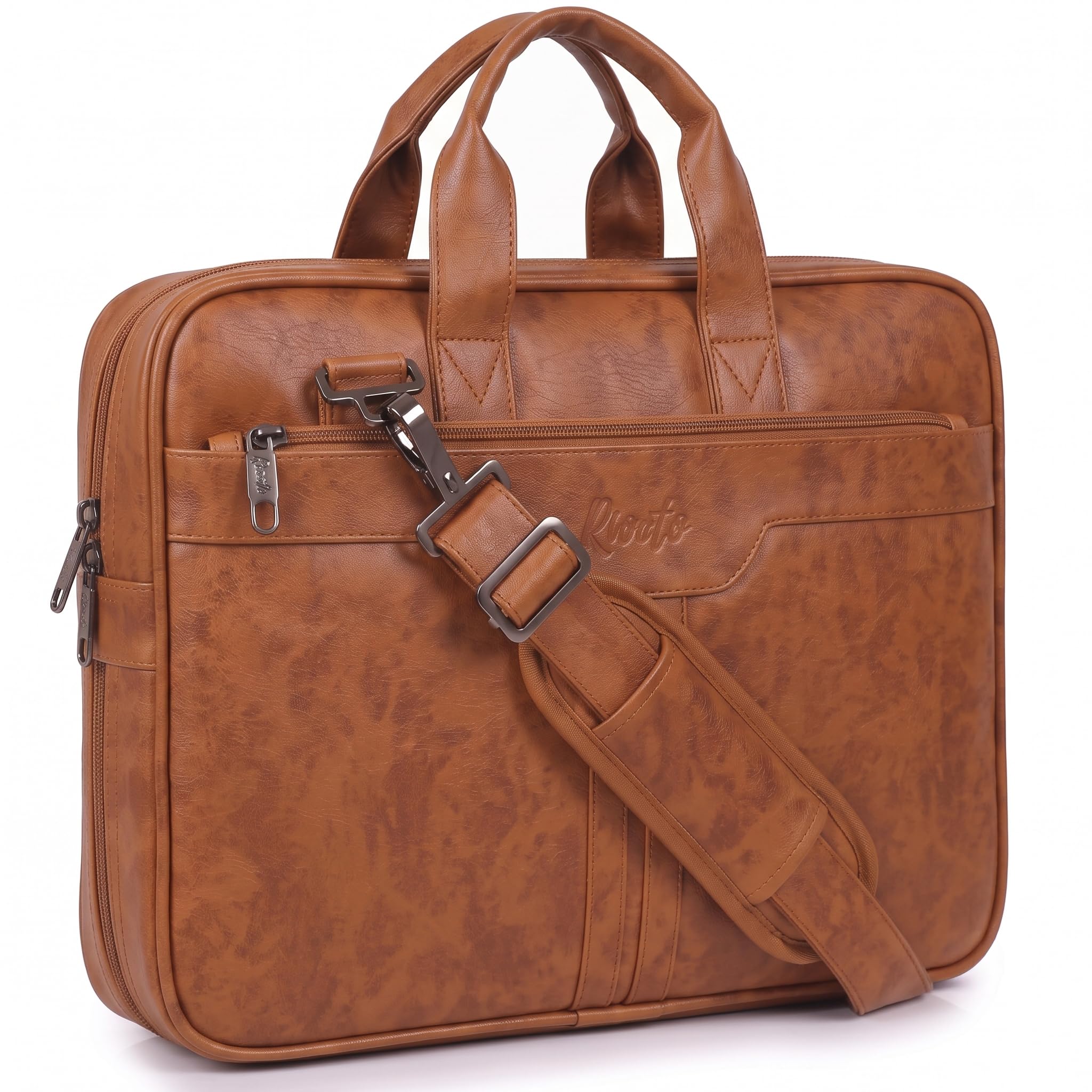 RIONTO Elite Vegan Leather Laptop Bags for Men Office Use | Upto 15.6 inch | Expandable Bottom | Mobile & Pen Compartment with Multiple Organizers | Professional Office Bag for Man & Women - Tan — Amazon image 15