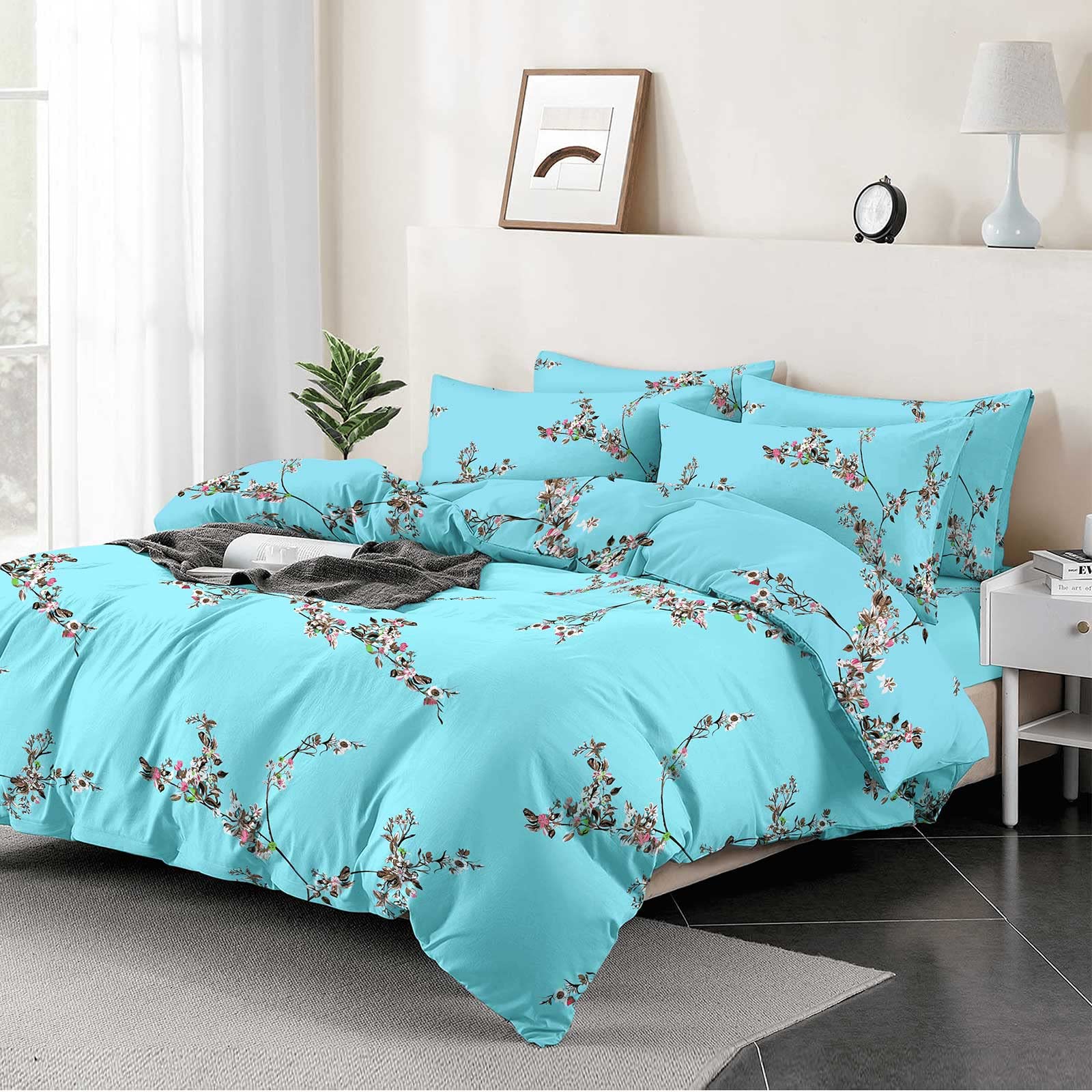 EverSoft Bedding 2Pcs Set 100% Egyptian Cotton Printed Duvet Cover with 1 Matching Pillowcase Pair- 400 Thread Count Single Duvet Cover Sets, Quilt Reversible Single Floral Bedding Set