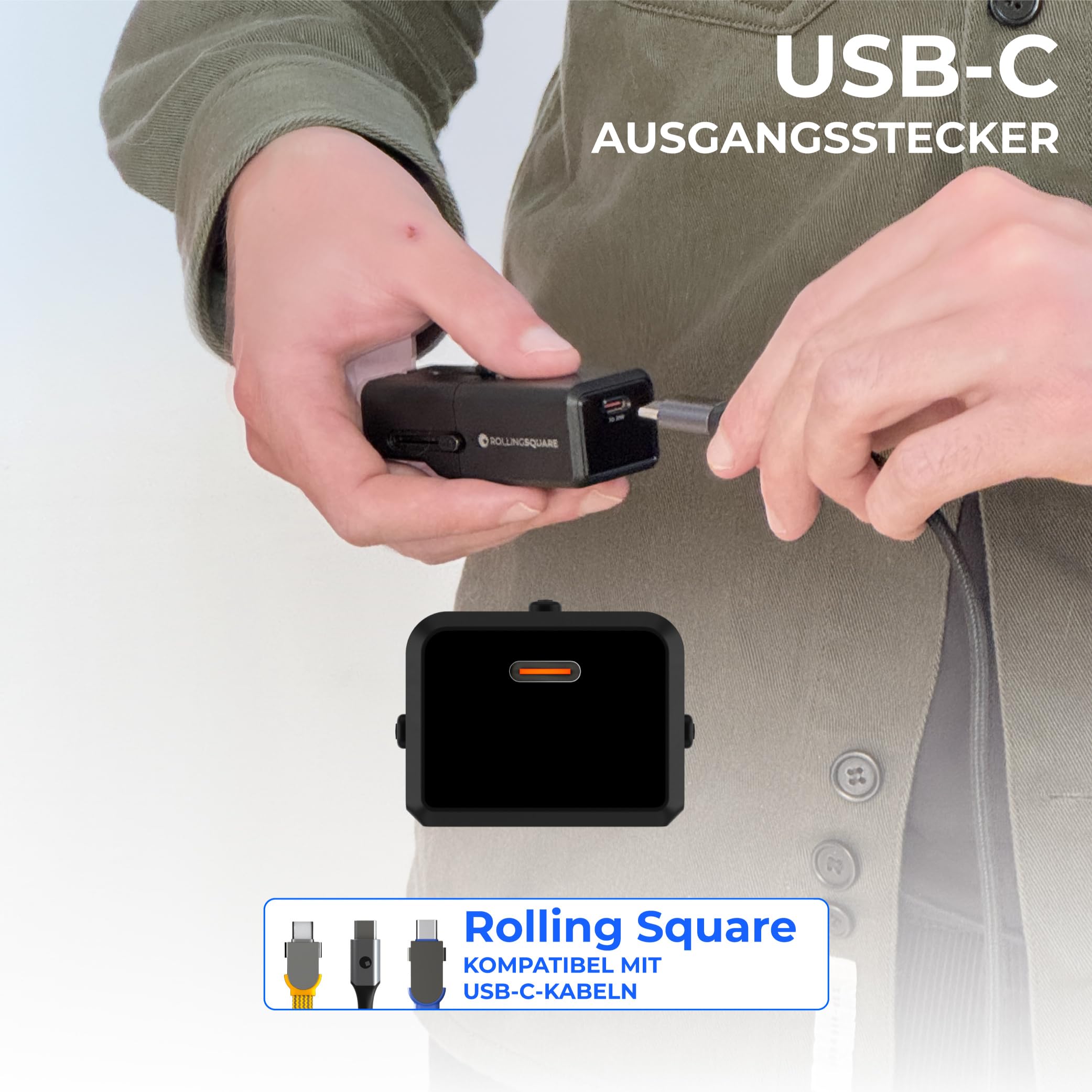Rolling Square Pocket Travel Adapter - Universal-Ladeadapter mit USB-C für 200+ Länder US, EU, UK, AU, Stecker mit 30W Schnellladung für Smartphones, Tablets & mehr, Kompakt & Leicht, Schwarz