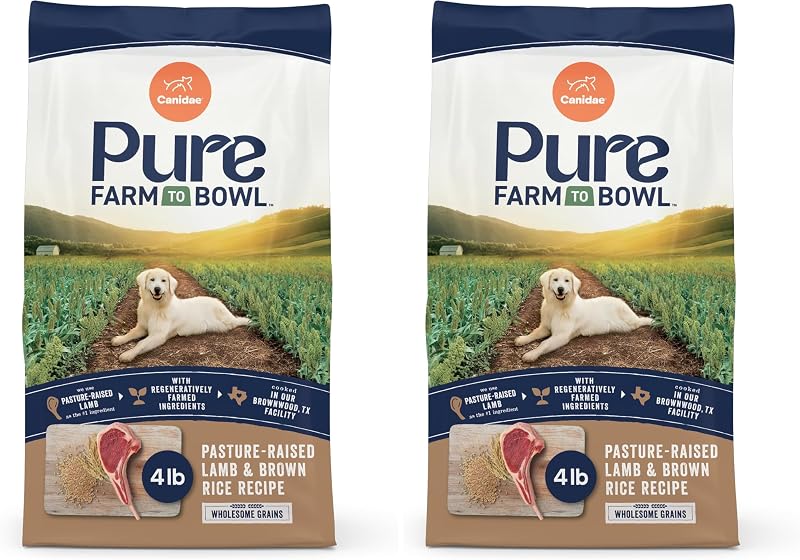 Ração liofilizada para cães adultos CANIDAE Pure Farm to Bowl com cordeiro criado em pasto e arroz integral, pacote com 2 de 1,81 kg