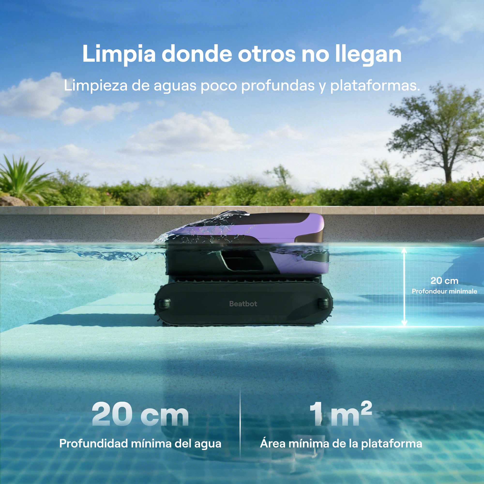 Beatbot Sora 70 Robot limpiafondos 4 en 1: Fondo, Paredes, línea de flotación y Superficie, 25700 LPH, Aparcamiento en Superficie, depósito de 6 l, para Piscinas elevadas y enterradas de hasta 300 m² — view 3